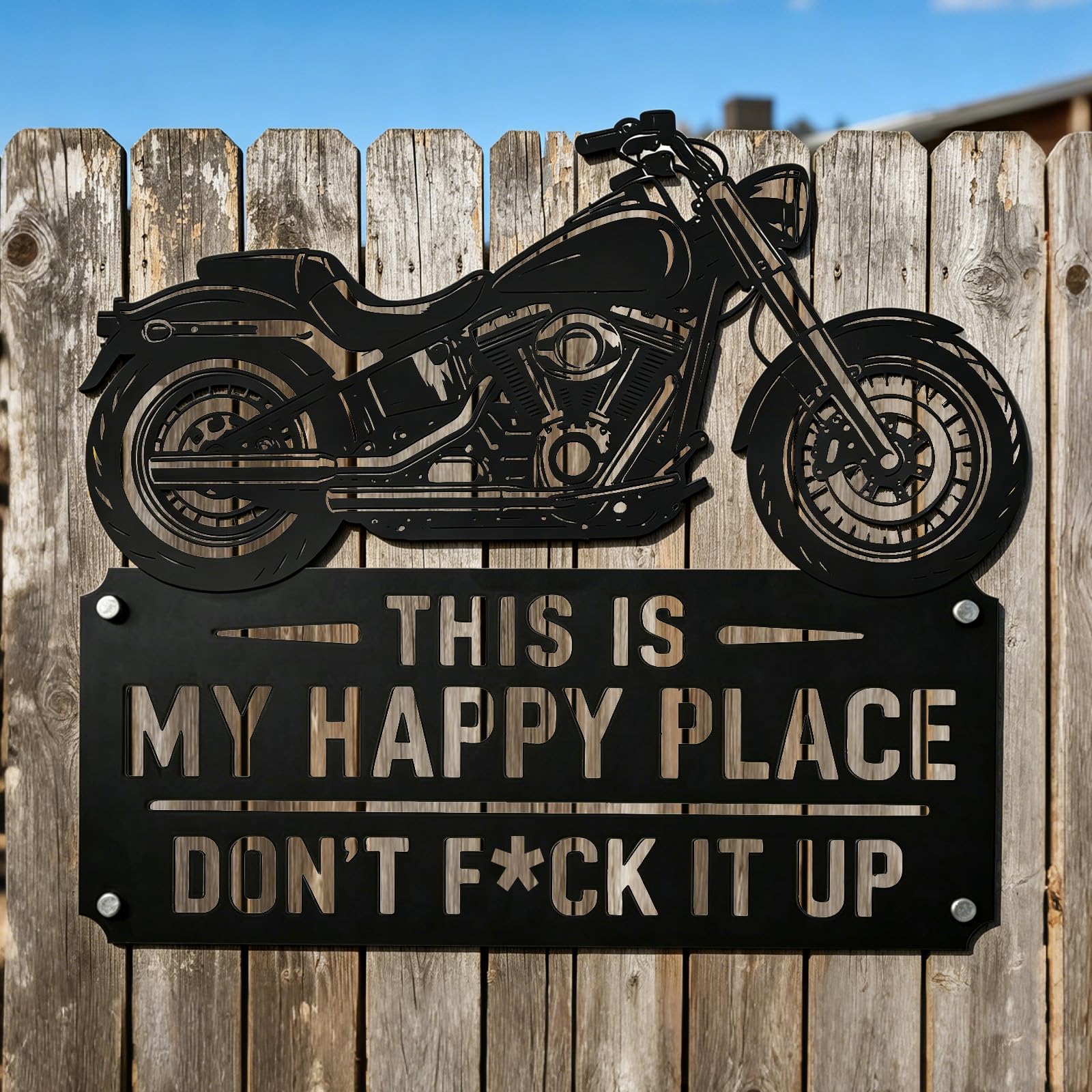 Letrero de metal con texto en inglés "This Happy Place Is My, Don't F It Up