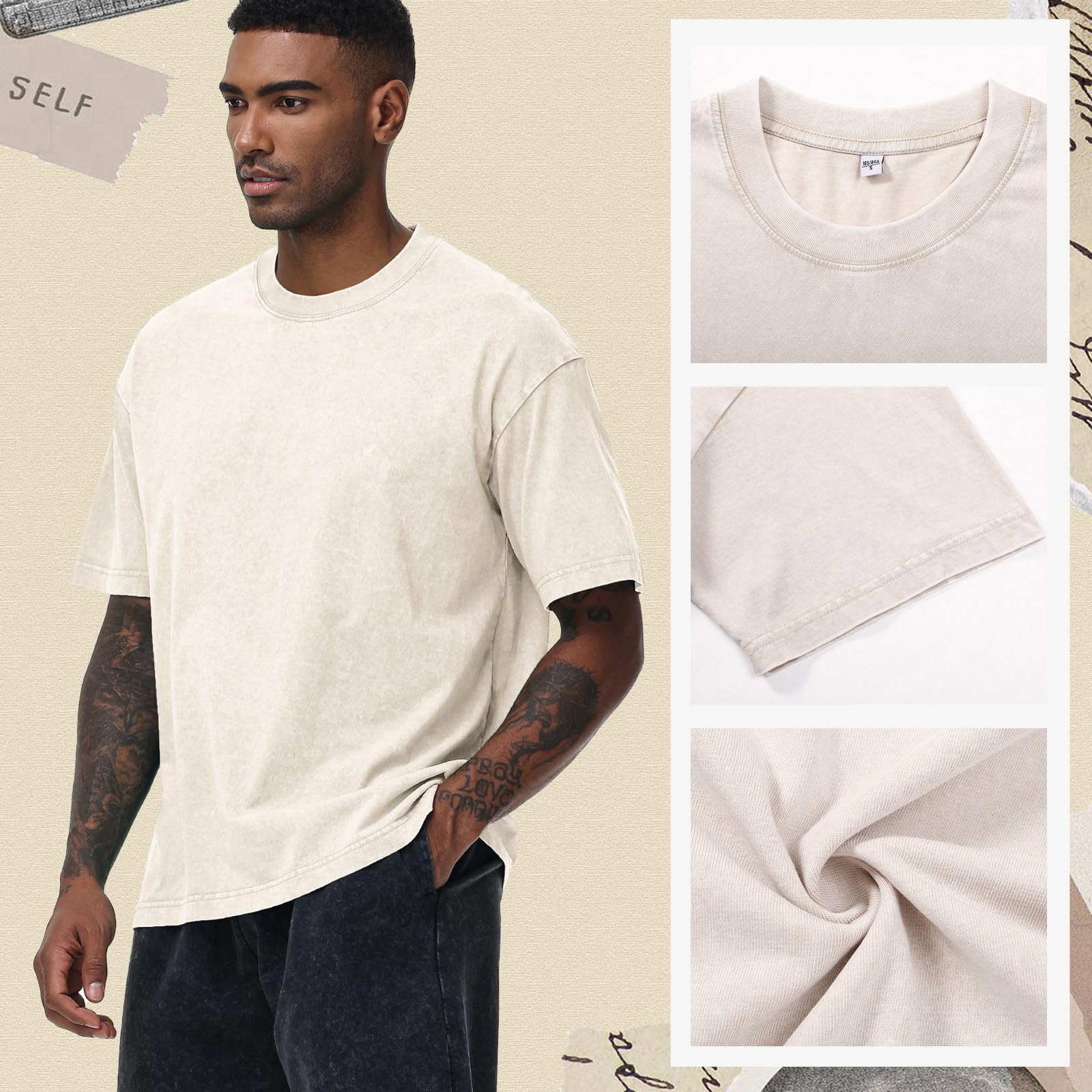 Koszulka oversized dla mężczyzn, z grubej bawełny, regularny krój, basic, zestaw t-shirtów, na lato, na co dzień