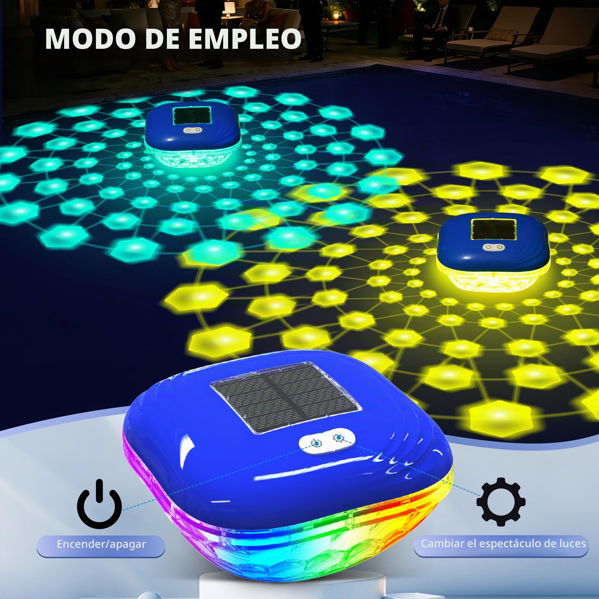 Luxfero Luces Flotantes Piscina Solares, Luces para Piscina con 9 modos de iluminación, Impermeables IP68 Luz Solar Piscina Flotante, RGB Luces Flotantes Piscina para Jardín Estanque Deco - 2 Piezas