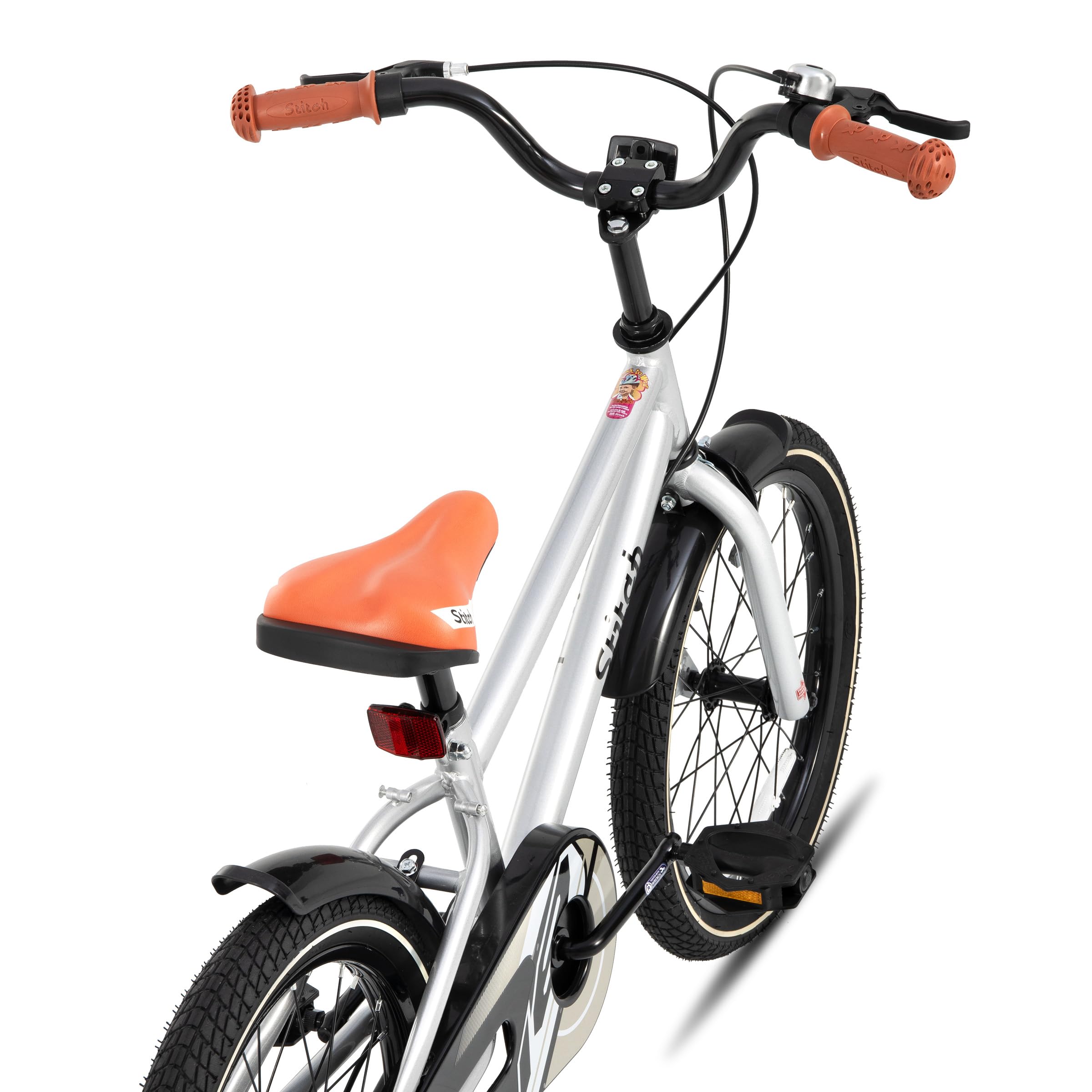 STITCH Vintage 18 Pulgadas Bicicleta Infantil para Niños y Niñas de 6-8 años, Bicicleta Infantil de 18 Pulgadas con Estabilizador y Soporte, Plata STITCH Vintage 18 Pulgadas Bicicleta Infantil para