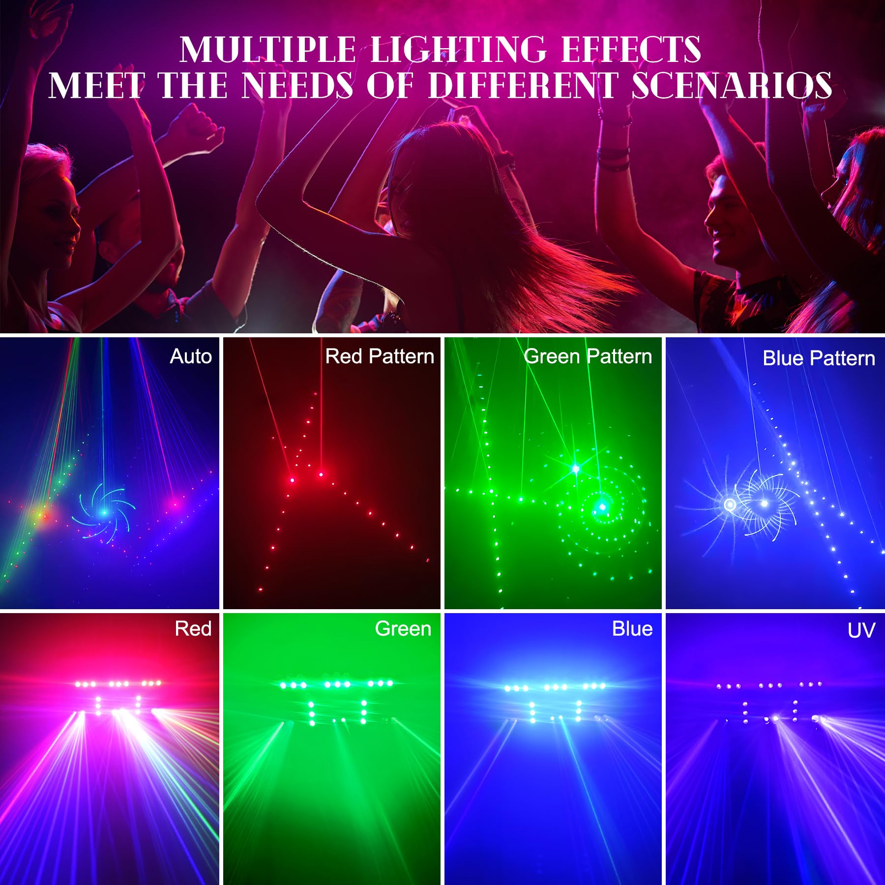 Światła imprezowe, 21 oczu RGB UV stroboskopowy efekt świetlny na imprezę, z pilotem zdalnego sterowania, DMX512, sterowane muzyką, oświetlenie dyskotekowe, do baru, klubu, na spotkania