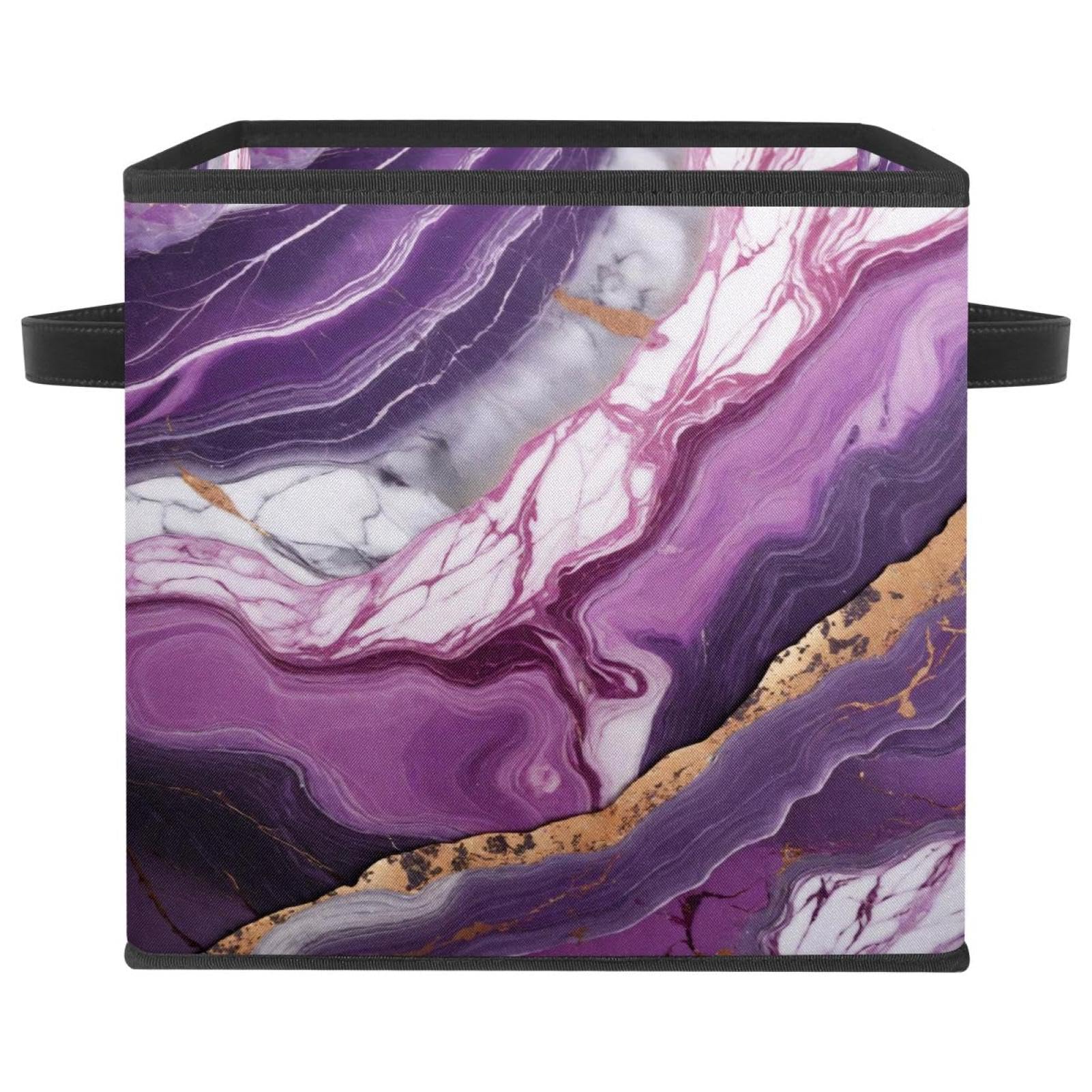 Boîte de rangement cube marbre violet pour organiser le salon et le placard
