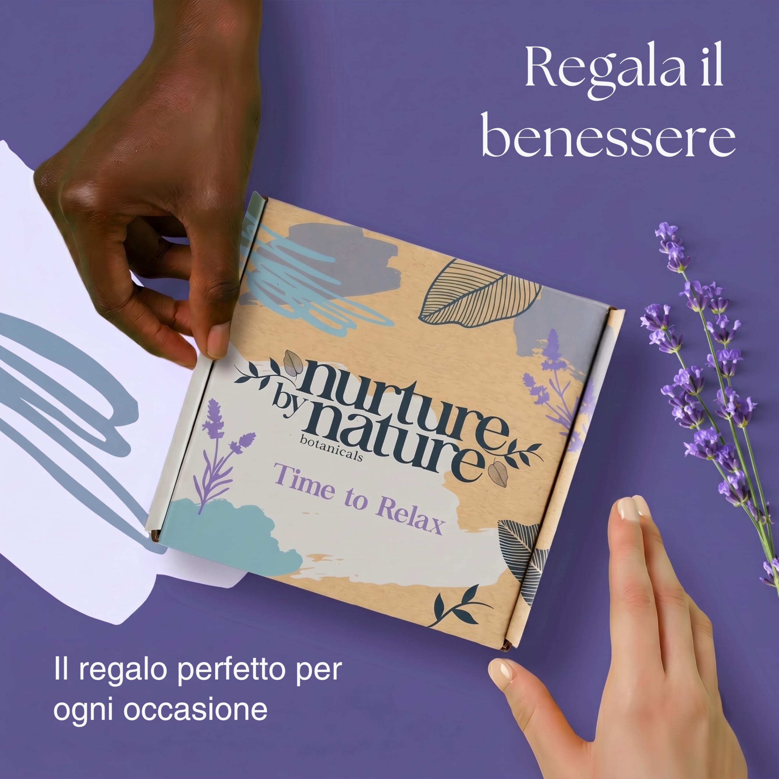 NURTURE BY NATURE Set Regalo Donna Rilassante – 6 pezzi con candela profumata, spray cuscino alla lavanda, sali da bagno e crema mani – idea regalo San Valentino e Festa della Mamma, compleanno