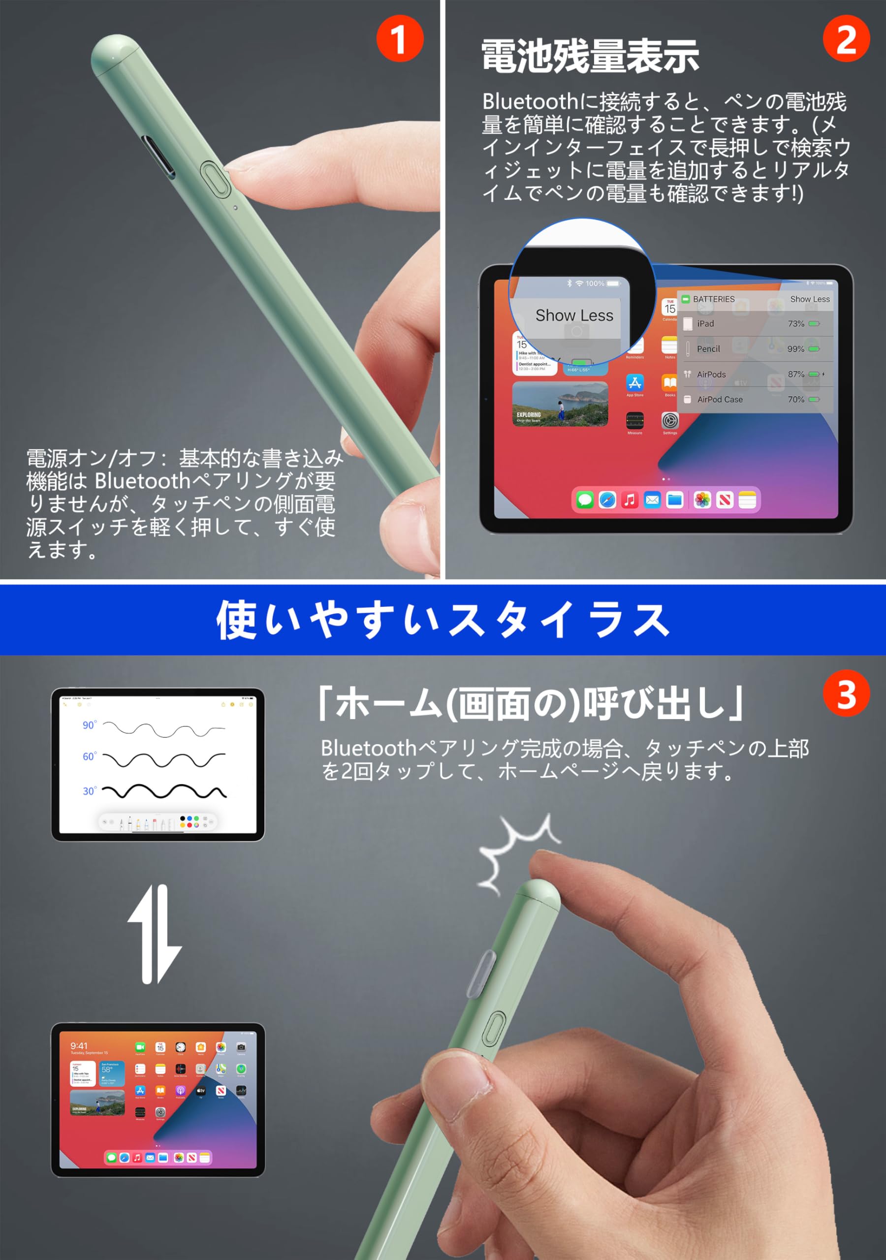 Amazon | iPad 2018-2024用 ペンシル 傾き感知/磁気吸着機能対応/超高 