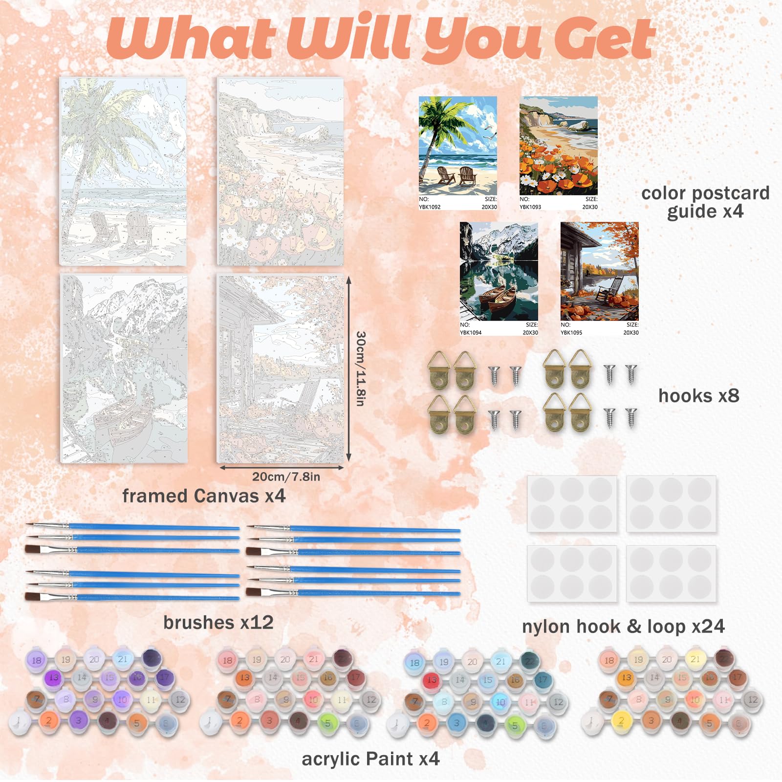 DOMROM Paint By Numbers: 4 Kit Per Dipingere Con I Numeri Su Tela Incorniciata – Quadri Fai Da Te Cactus Deserto (Rosa) Per Adulti E Principianti - 4