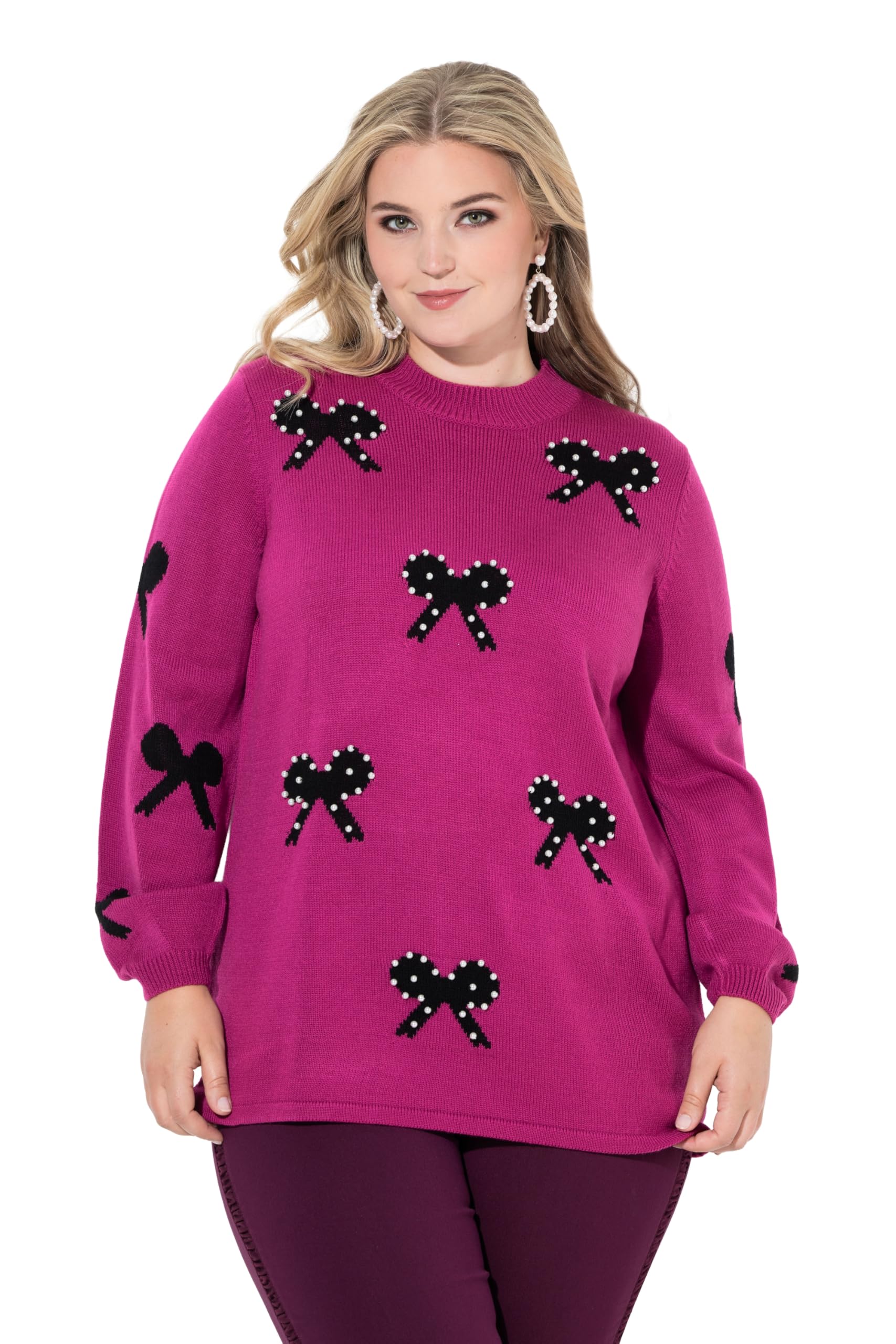 MIAMODA Damen große Größen Übergrößen Plus Size Pullover, Regular Fit, Schleifen mit Zierperlen 845974