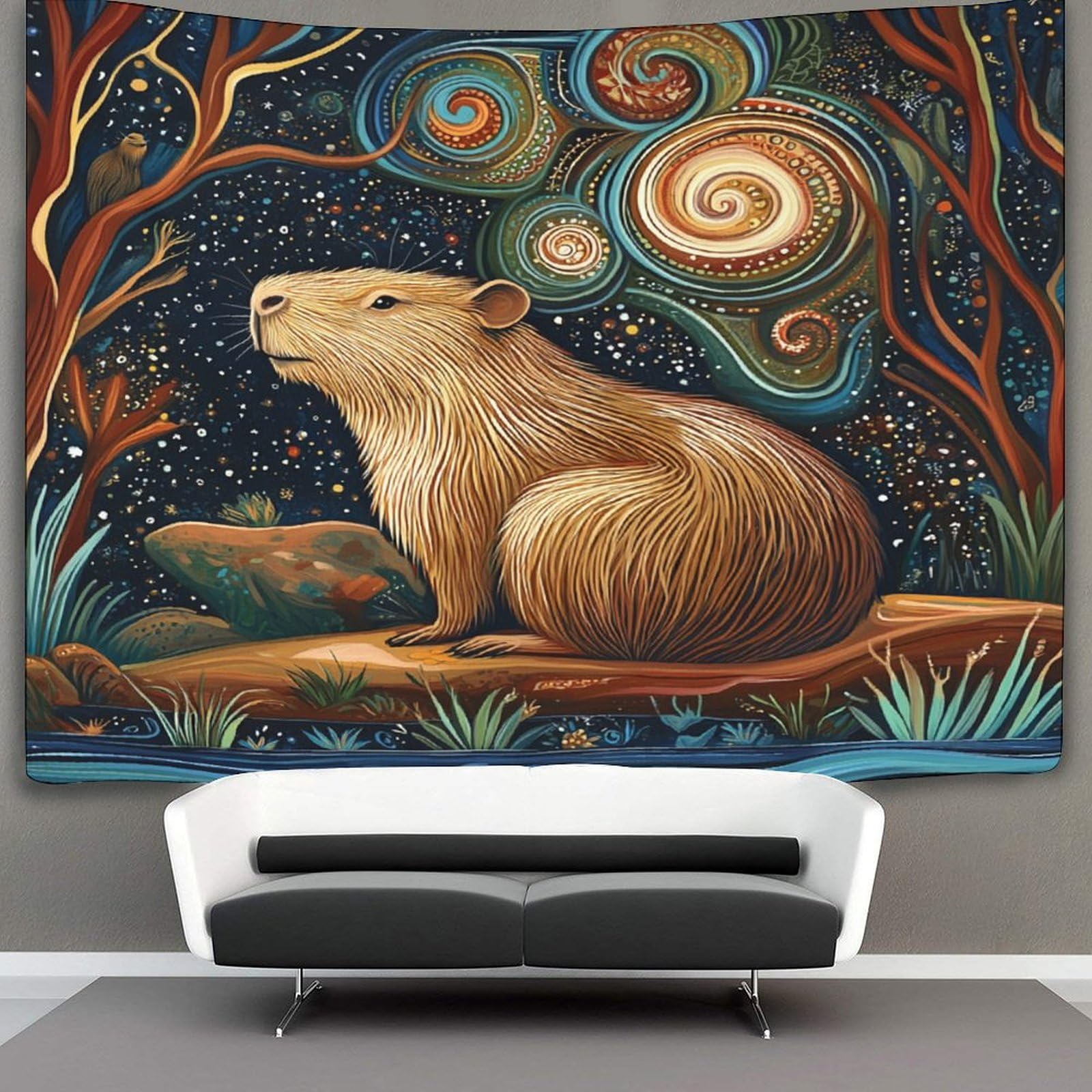 Kaiyun Style-10 Capybara Tapestry Wall Hanging,Illustration Style Tapestries Wall Tapestry Decor For Living Room Bedroom Dorm 70Cmx100cm