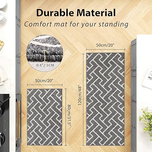 Miniatura 2 de hicorfe Juego de alfombras y tapetes de cocina, antideslizantes, 2 piezas, absorbentes, 100% polipropileno, tapete de cocina cómodo, lavable para