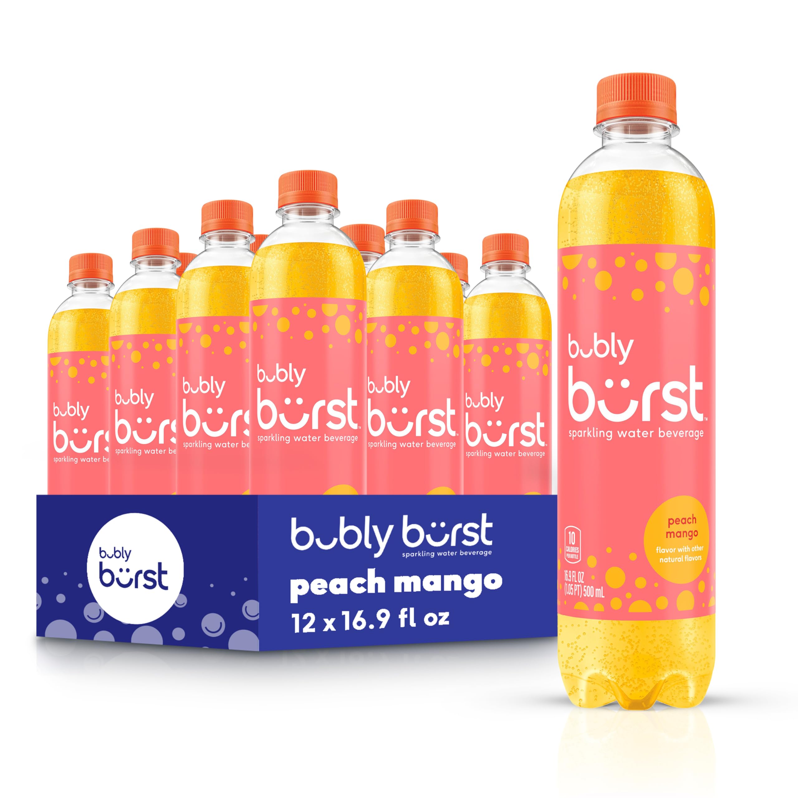 Bublyburst, Peach Mango, 16.9 FL Oz Bottles (Pack of 12)
