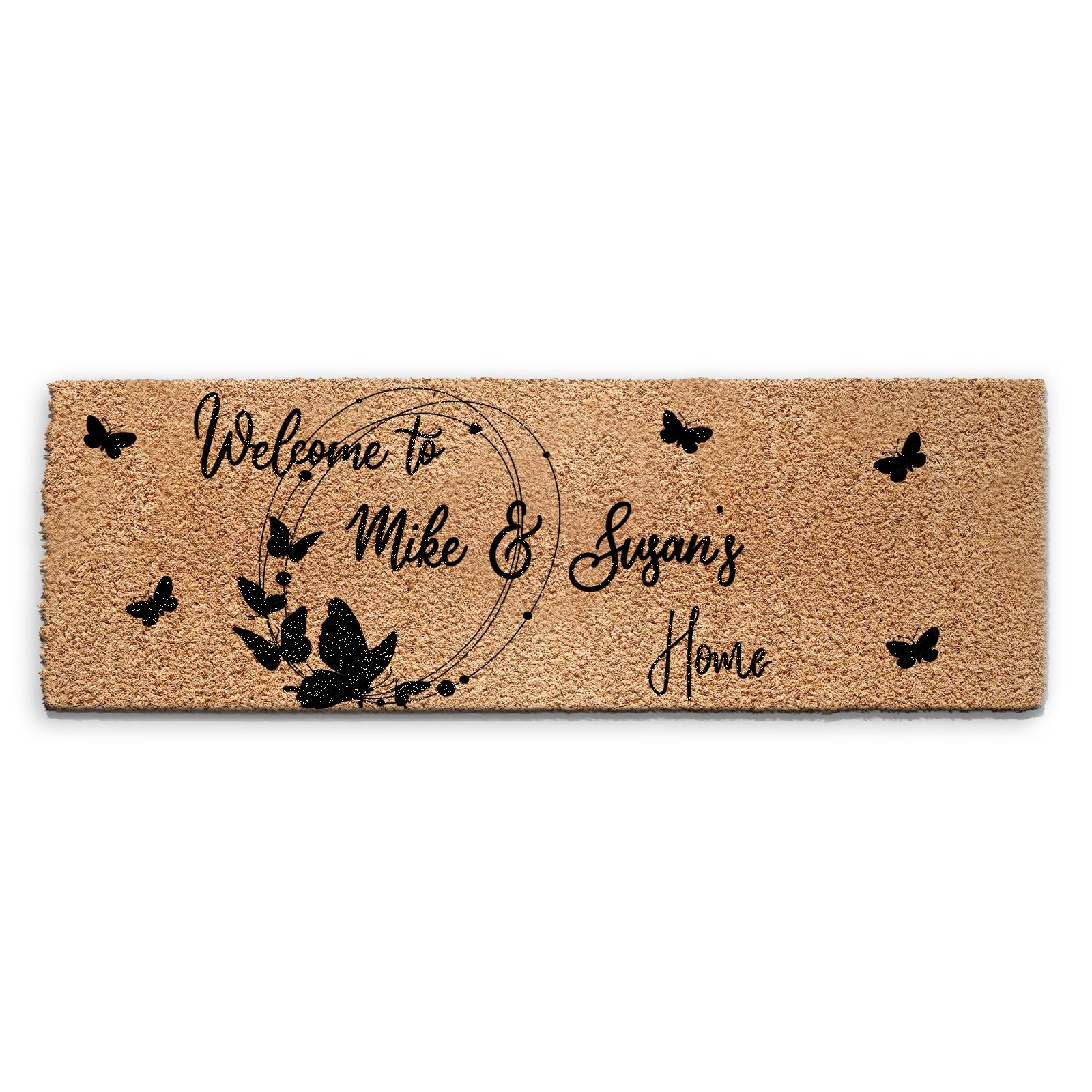 Hairyworm Personalised Doormat (60cm x 180cm) Medium, Customise with House Name, Butterfly Flower Entrance Door Mat, Coconut Core Fibre Heavy Duty Mat, Rug, Coir Ultra Wide Door Mat โ image 1