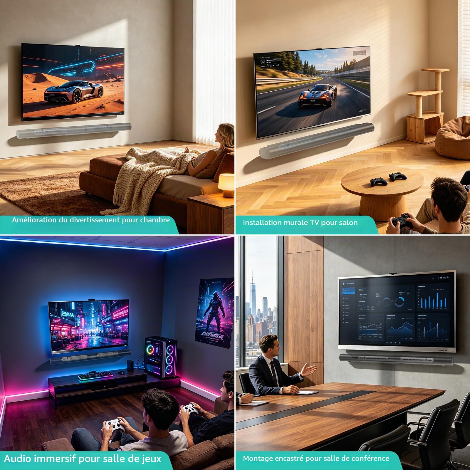WALI Support mural pour barre de son, conçu pour Sonos Arc, support de barre de son à profil bas sous TV avec kit de matériel, facile à installer (SON003-W), blanc