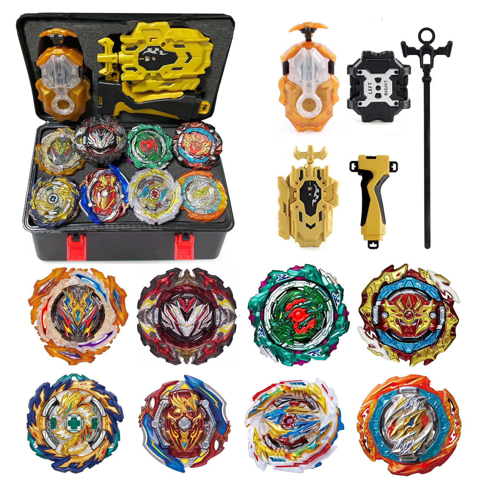 12Pcs Toupie Turbo, De Gyroscopes 4D Set Lanceurs, Cadeaux pour Enfants,Yellow
