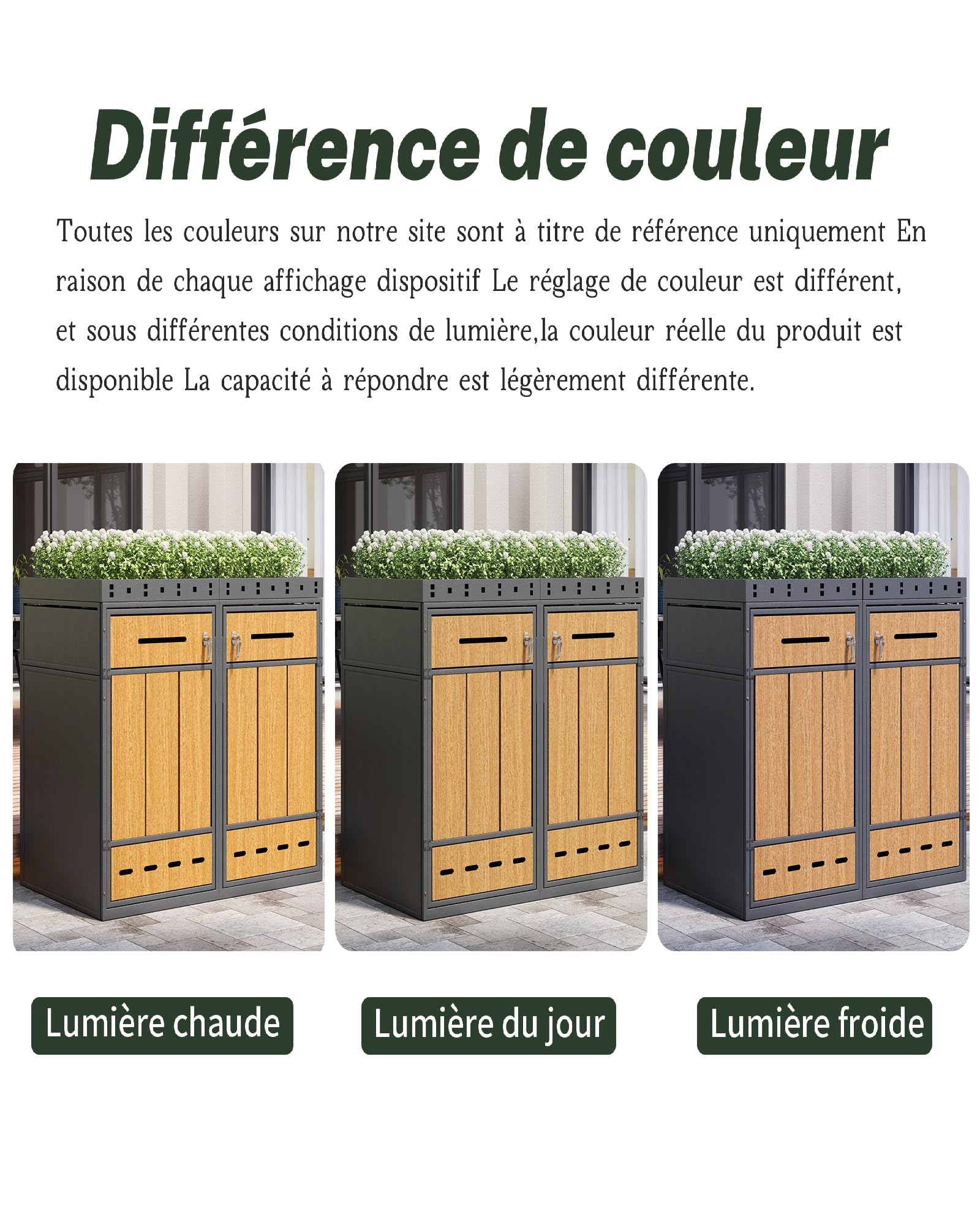 KOMHTOM 240L Cache Poubelle Extérieur Double 2 Bacs en Acier, Abri à Poubelle avec Design Bois Naturel, Planteur Intégré, Sécurité Clé et Durable, Design Bois (2, Gris-2)