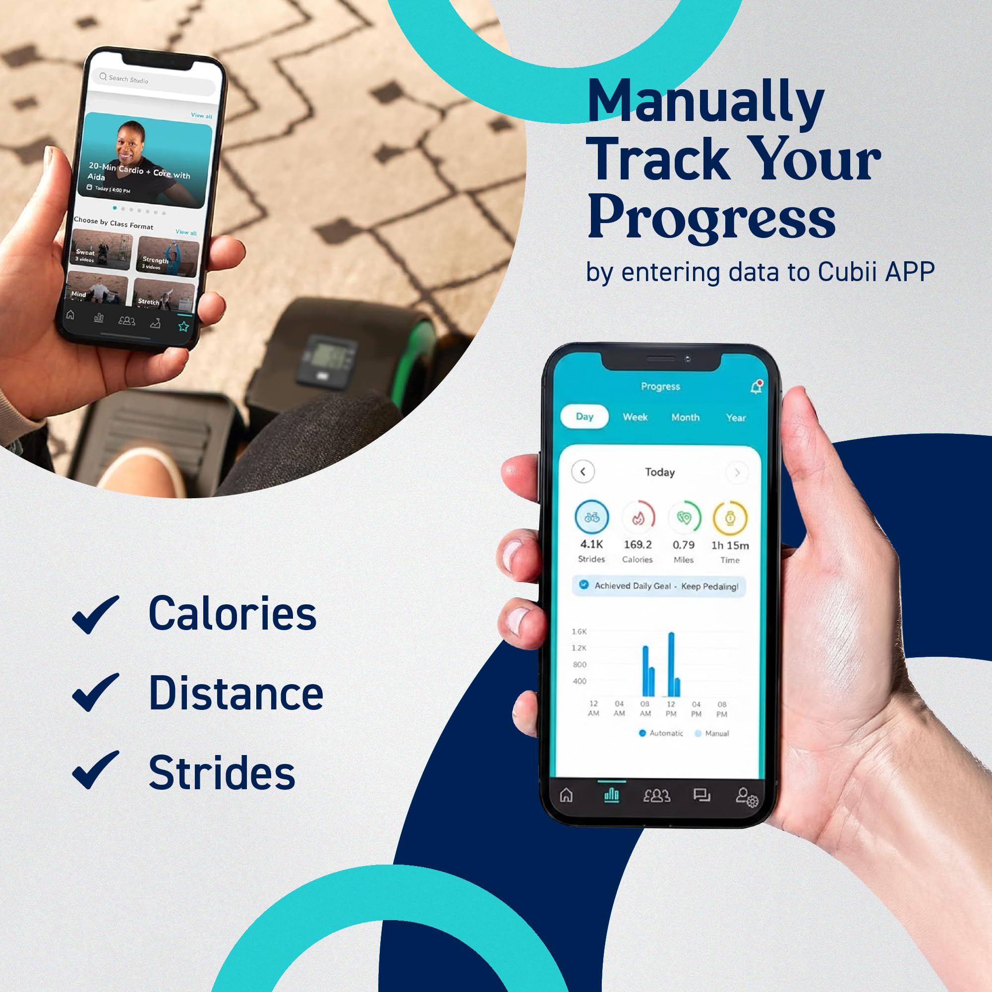 Cubii GO Pédale d'exercice elliptique sous le bureau avec écran LCD Fitness Tracker résistance réglable roues intégrées poignée extensible