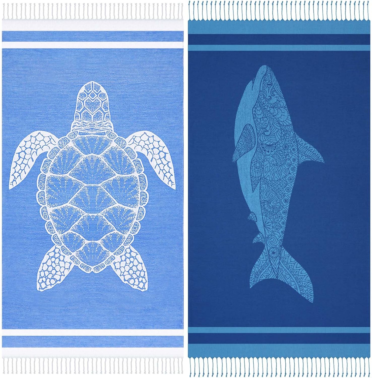 2 Packs Cotton Oversized Turkish Beach Towels Quick Dry Sand Free Bath Pool Towel Extra Large Xl Big Travel Blanket Adults Essentials Cruise Clearance Accessories Stuff Aqua Turtle Flamingo Set