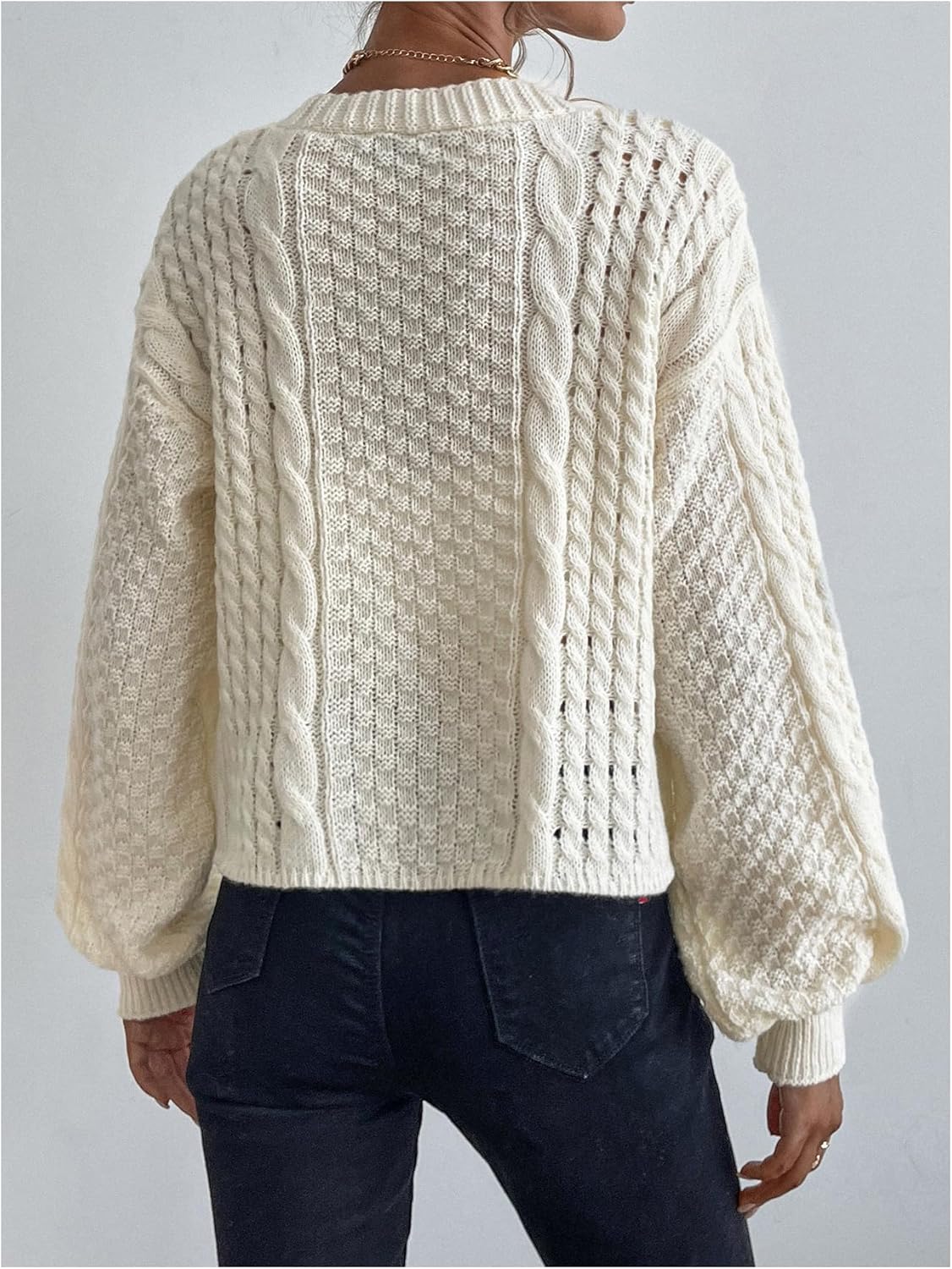 OYOANGLE Women's Cardigan Sweaters Cable Knit Chunky Long Sleeve Cardigan Fall Winter Open Front Button Outwear Coats - Image 3