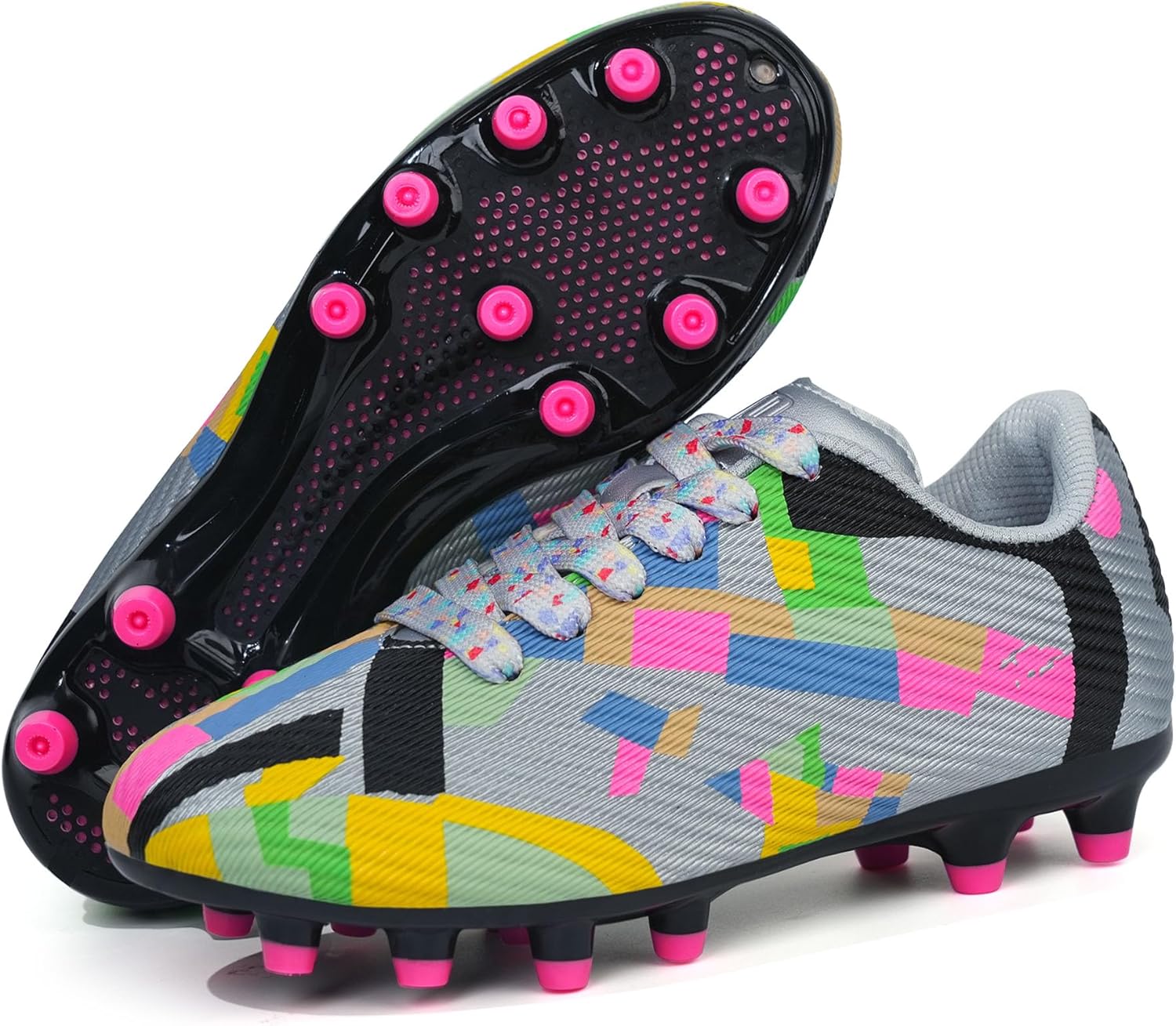 brooman Boys Girls Firm Groud Soccer Cleats Kids Outdoor Football Shoes