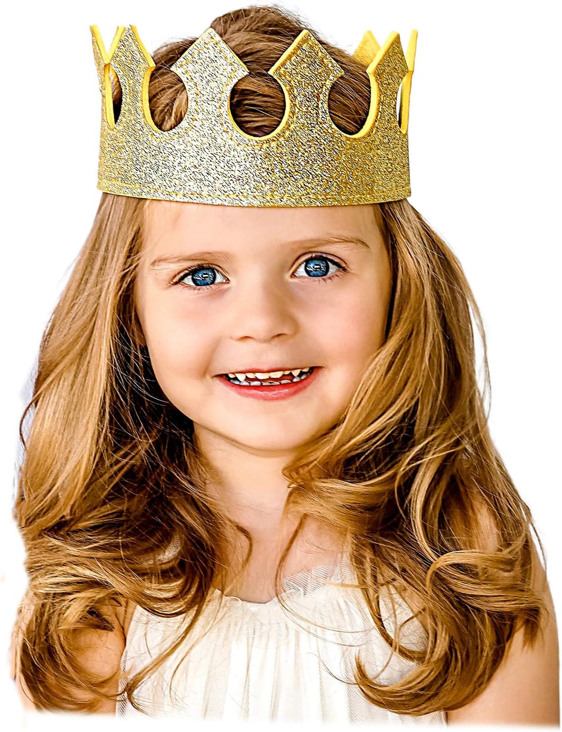 birdyboutique.com Gold Glitter Baby Birthday Crown – Lightweight Dress-Up Party Hat for Cake Smash or Photos – 3” Tall – 19–22” Stretch Fit