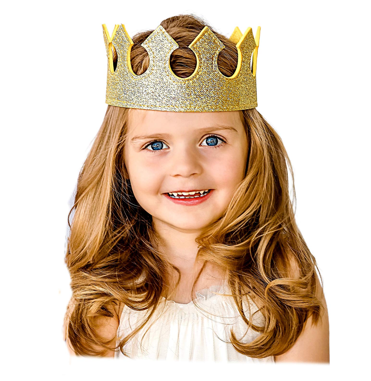 birdyboutique.com Gold Glitter Baby Birthday Crown – Lightweight Dress-Up Party Hat for Cake Smash or Photos – 3” Tall – 19–22” Stretch Fit