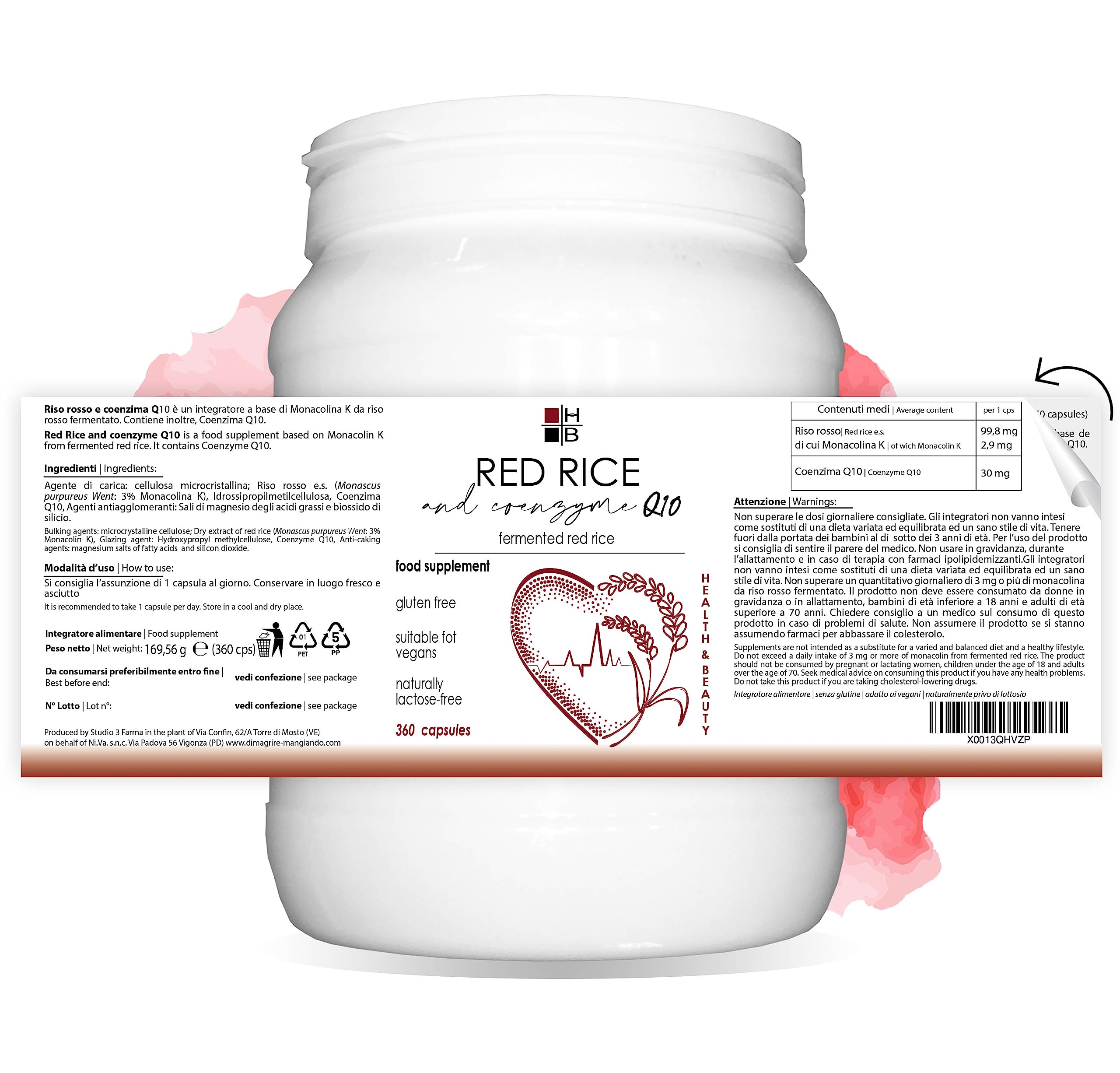 RISO ROSSO e COENZIMA Q10 HB | 360 capsule | riso rosso fermentato | con VITAMINA Q | Prodotto Italiano
