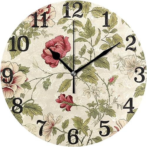 Relojes de pared redondos de 10 pulgadas, funciona con pilas, color rojo silencioso, vintage, decoración para el hogar, baño, cocina, reloj de pared