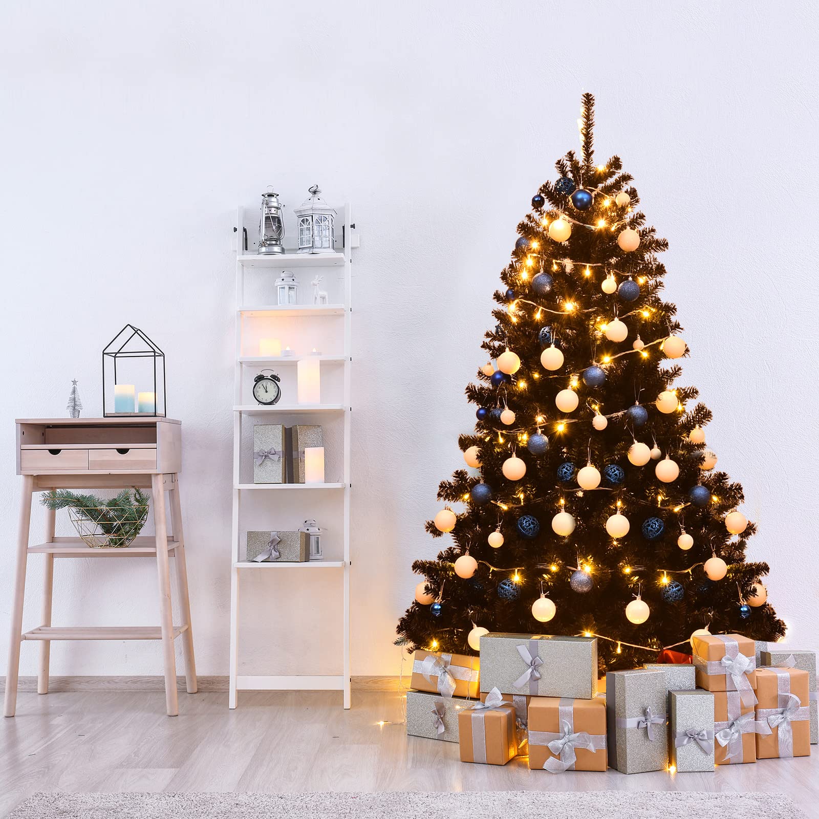 RELAX4LIFE 180 cm Künstlicher Weihnachtsbaum schwarz, Christbaum mit 1036 Spitzen und Metallständer, Tannenbaum für Zuhause, Büro, Schule, Geschäfte