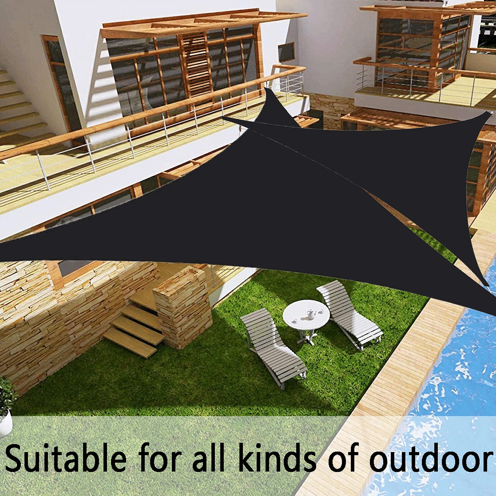 Wodoodporny trójkątny żagiel przeciwsłoneczny, 6 x 6 x 6 m, odporny na promieniowanie UV, zewnętrzny baldachim na patio i ogród, idealny na kemping i do relaksu na podwórku