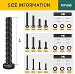 Mywish 448PCS M5 M6 M8 Ensemble de vis, assortiment de boulons métriques, 304 Acier inoxydable, écrous et boulons ensemble plat & Laveurs à ressort, tête de hexagone vissées Bolts and Nuts Kit, entièrement fileté & Oxydé noir