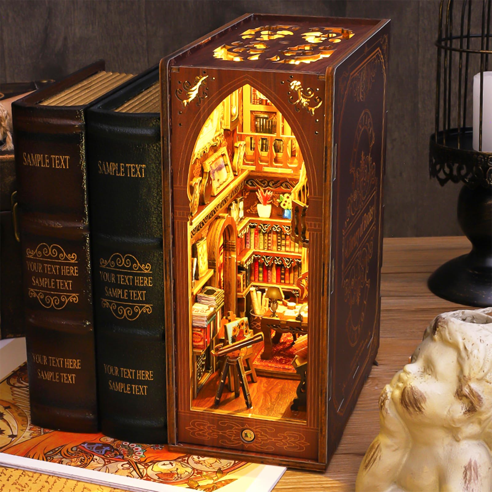 CUTEBEE DIY Book Nook Kit - Casa De Muñecas En Miniatura De Madera Con Muebles Y
