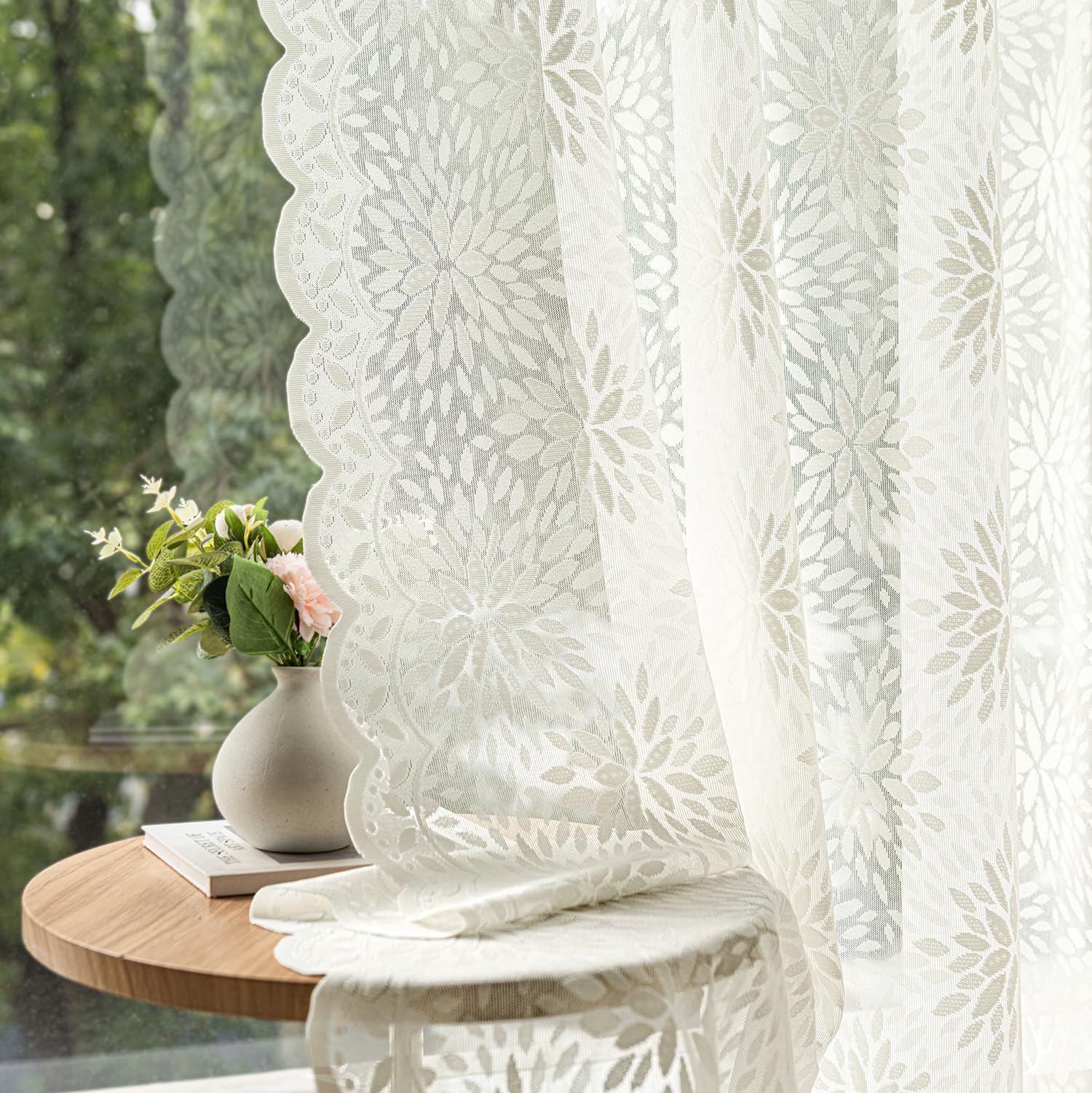 Amazon.com: MIULEE Vintage Floral Scalloped Lace Curtains 2 Panels