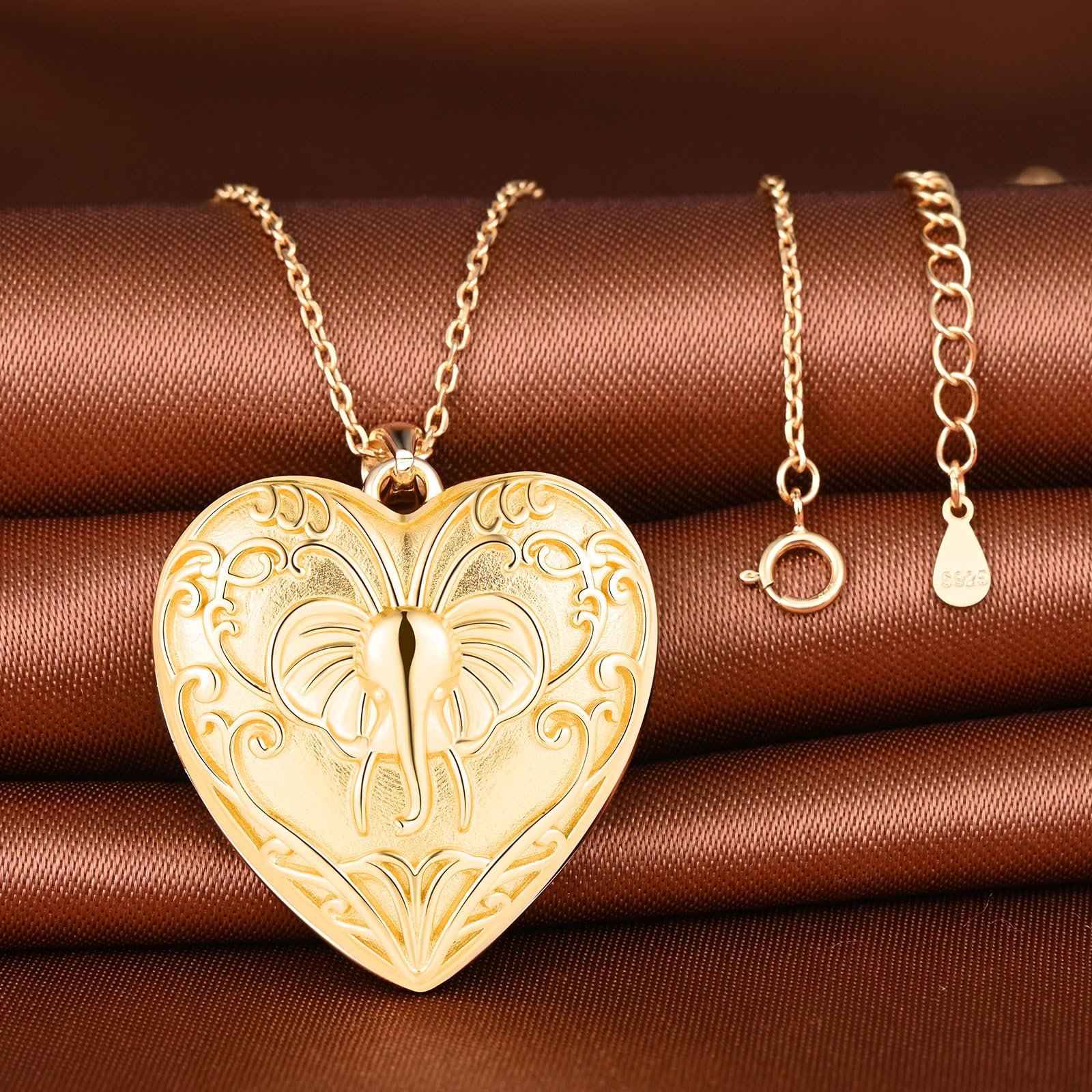 MicLee Collar Foto Corazón Medallones de Plata 925 para Mujer Collares Colgantes Photo Openable Moda Colgante Corazón de Elefante Collar Souvenir