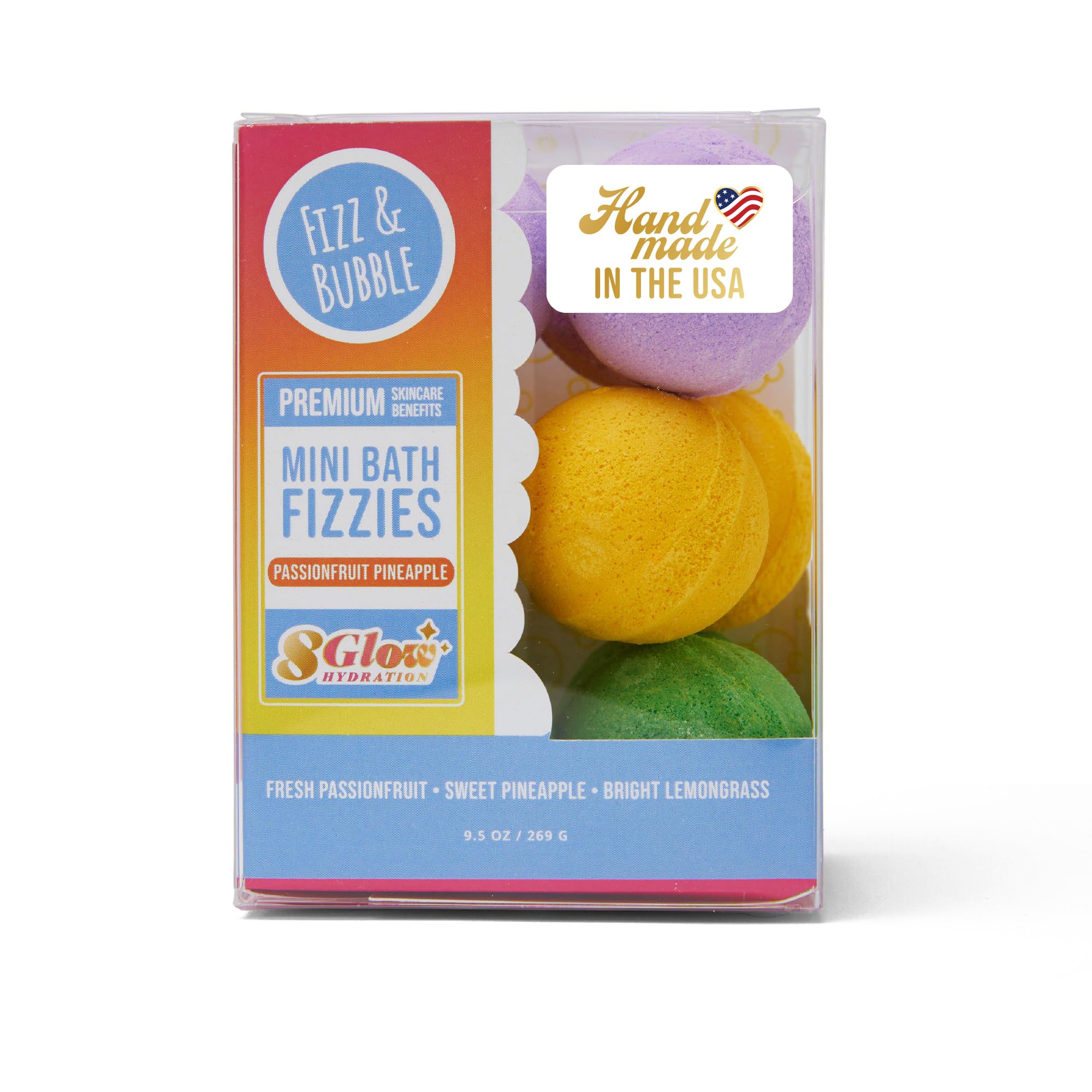Fizz and Bubble, Mini Bath Fizzies, 9.5oz (12-Pack) - Scented Bath Bombs, Moisturizing for Dry Skin, Soothing, Relaxing, Handmade Gift Ideas for Her (Passion Fruit Pineapple)