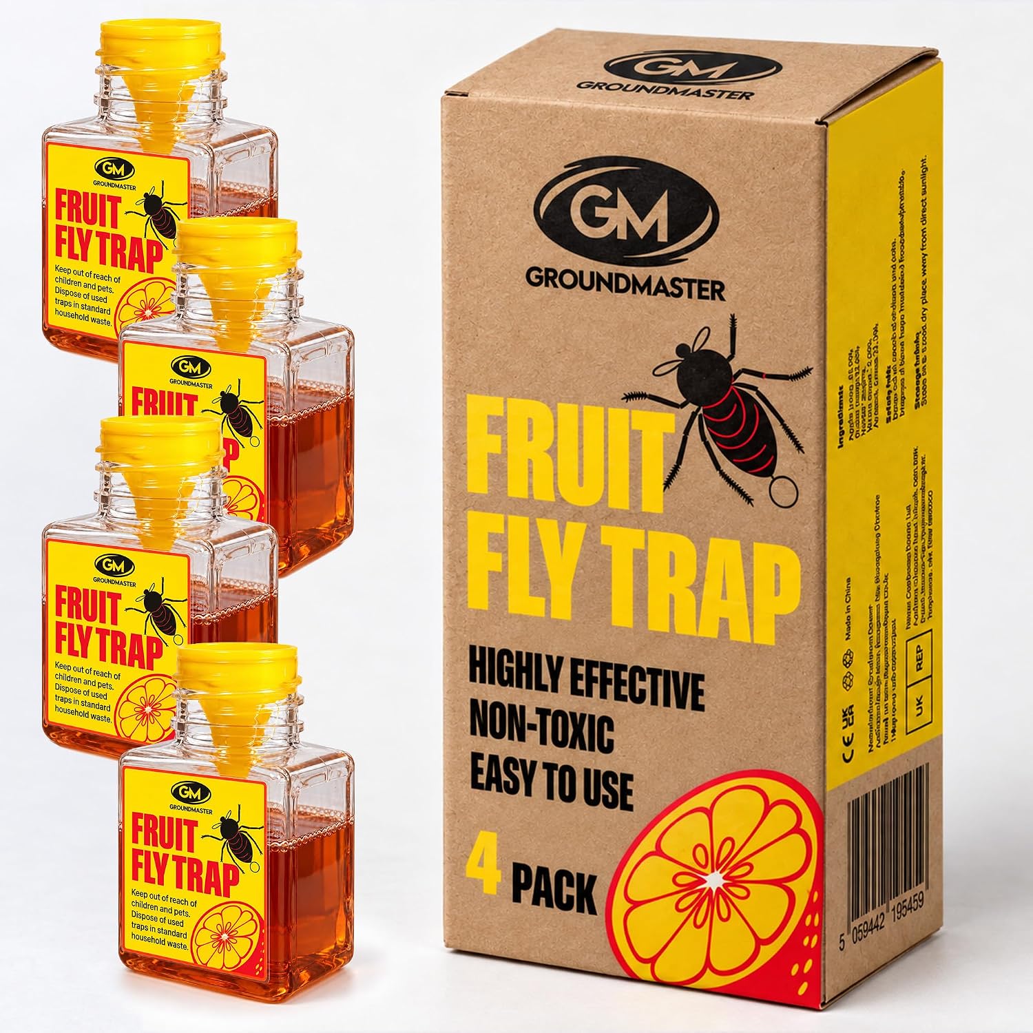 GroundMaster Fruit Fly Trap 4 x 20ml Bottles - Indoor Fruit Fly Killer ...