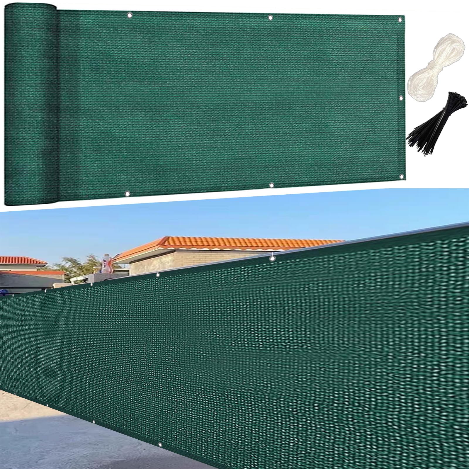 Bâche de clôture 55x640 cm vert foncé pour balcon et vent