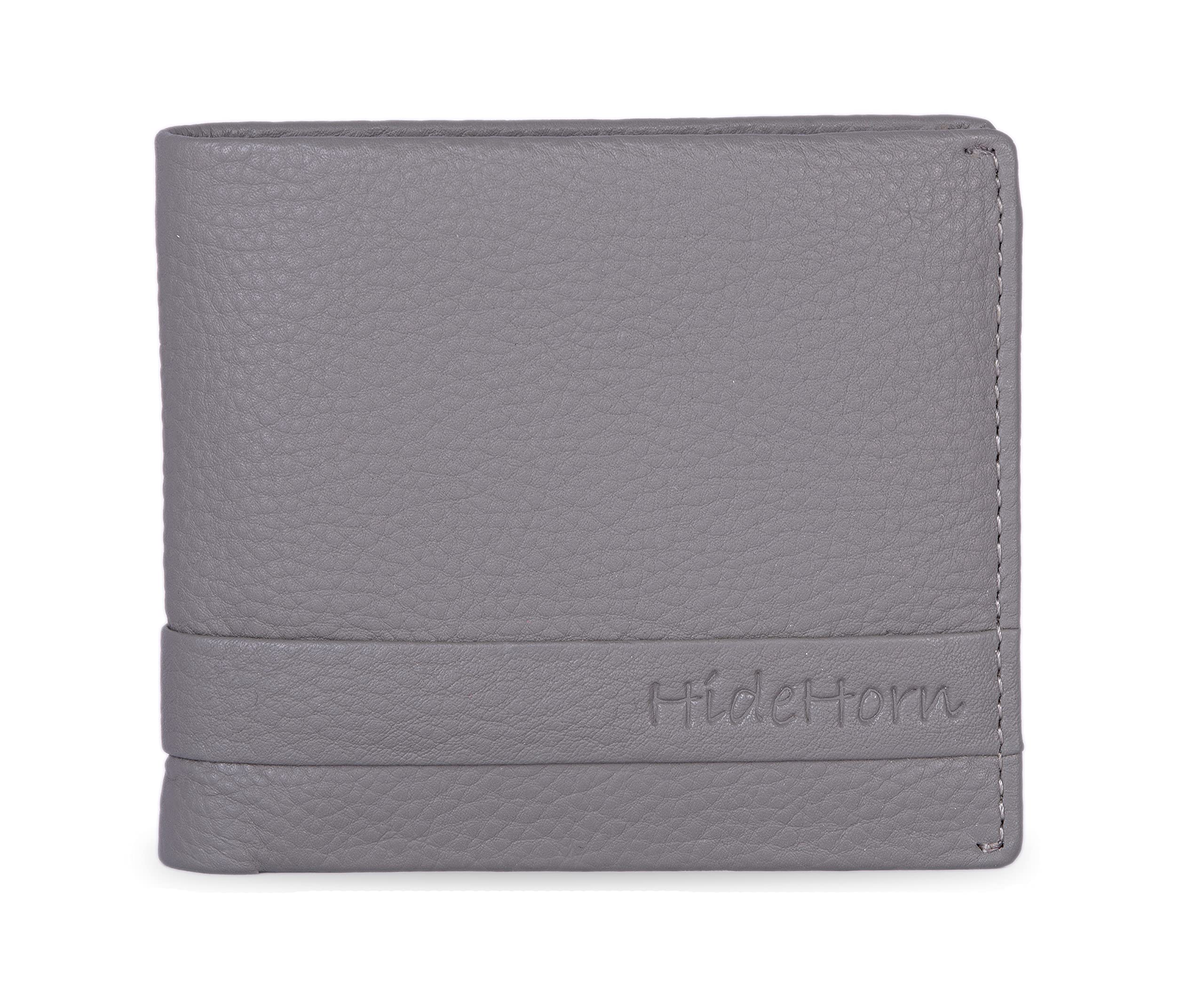 HIDE HORNMagic Stitch Bifold Grey Leather Wallet for Men - RFID Protected Wallet