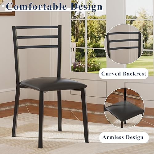 Miniatura 5 de VECELO Mesa de cocina redonda pequeña con 2 sillas tapizadas, juegos de comedor de madera de 3 piezas con marco de acero para rincón de desayuno,