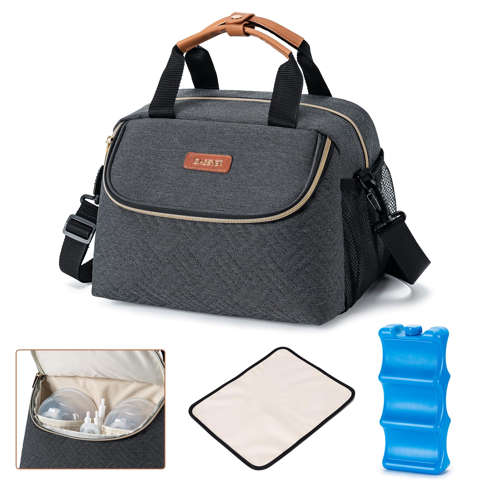 BABEYER Breastmilk Cooler Bag with Ice Pack Fits 6 Baby Bottles up to 9 Ounce, Wearable Breast Pumps Cooler Bag for Nursing Mom Daycare, Work, Travel-