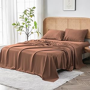 Sijo AiryWeight Tencel Sheet Set, 100% Lyocell Derived from Eucalyptus, Buttery Soft, Architectural Digest 2022 Best Cooling Sheets Winner - 3pc - 1 Pillowcase 1 Fitted 1 Top (Clay, Twin XL)