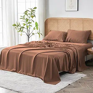 Sijo AiryWeight Tencel Sheet Set, 100% Lyocell Derived from Eucalyptus, Buttery Soft, Architectural Digest 2022 Best Cooling Sheets Winner - 3pc - 2 Pillowcases 1 Fitted (Clay, Queen)