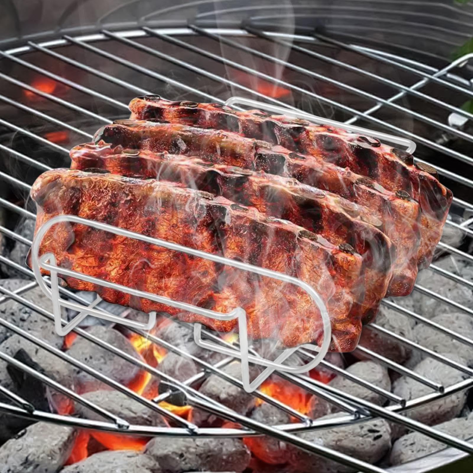Supporto per Costine da Griglia Portabistecca Accessorio BBQ Lavabile In | Rack per BBQ in Acciaio al Carbonio Per Preparazione, Riposo, Arrostitura, Cottura Al Forno, Cottura, Cucin