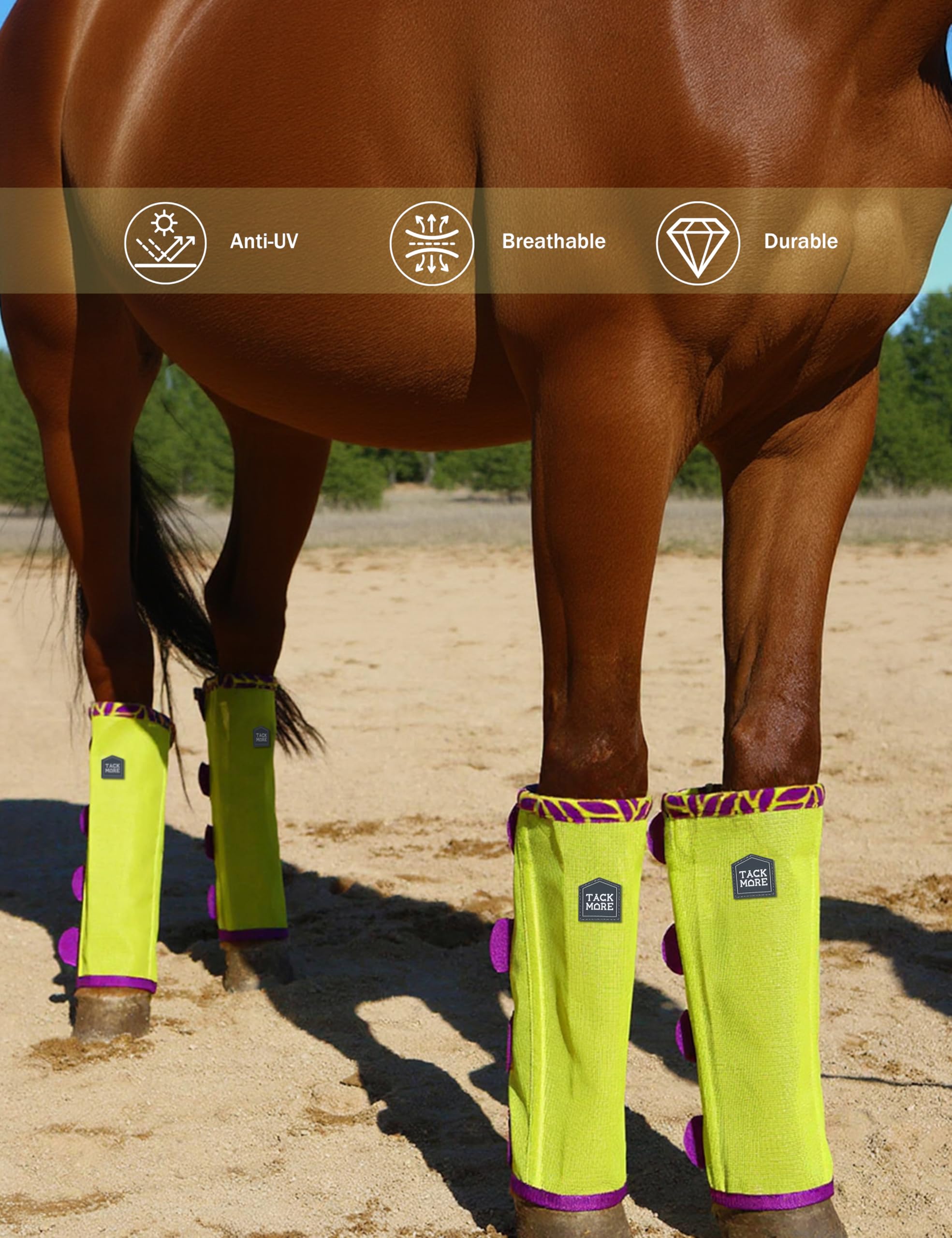 Tackmore Botas de vuelo de caballo con ribete de forro polar estampado, reducen el roce de 4 botas protectoras de verano