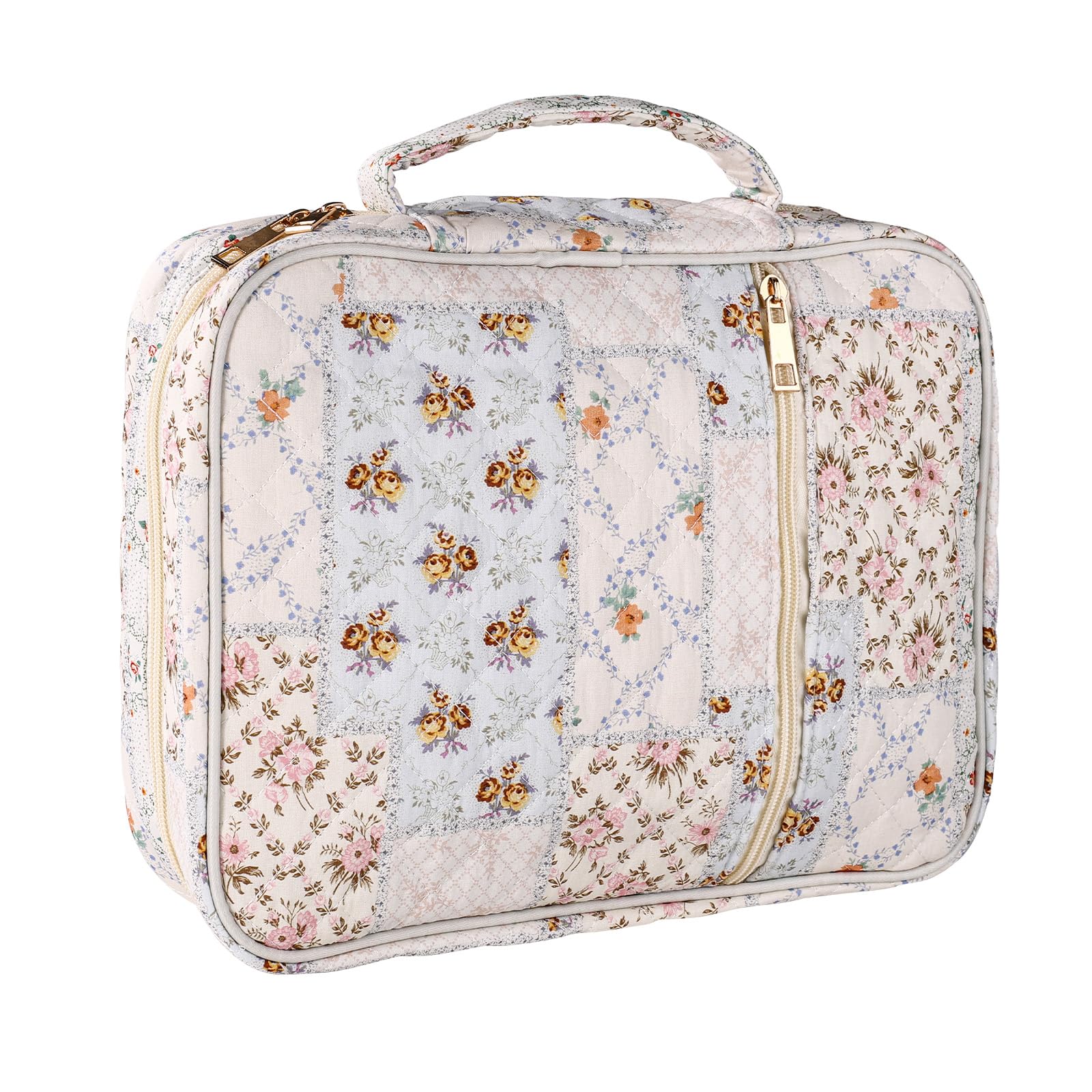 Quilted Bible Cover for Women, Large Spliced Floral Portable Bible Carrying Case with Durable Handle Study Supplies Accessories & Christian Bag for Girls