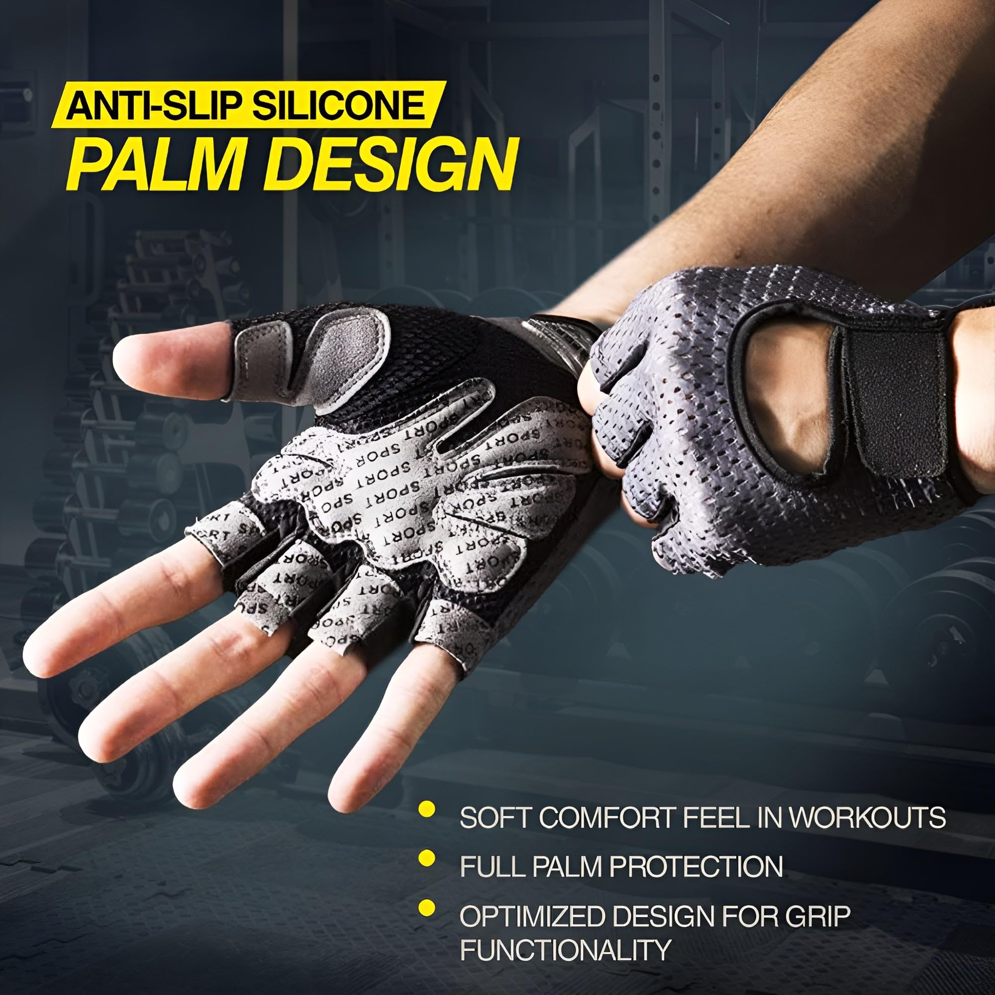 Ben Din Weight Lifting Gloves - Breathable Full Palm Protection Sports Gloves for Workout, Exercise, Gym, Training, Cycling, Anti Slip Exercise Fitness Gloves for Men & Women X-Large, Black