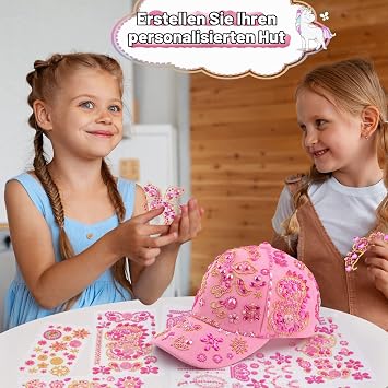 Gifts for Girls DIY Baseball Cap Hat Design Yourself with Gemstone Stickers School Birthday Gift Girls 4 5 6 7 8 9 10 11 12 Years Baseball Cap Craft Set Children School