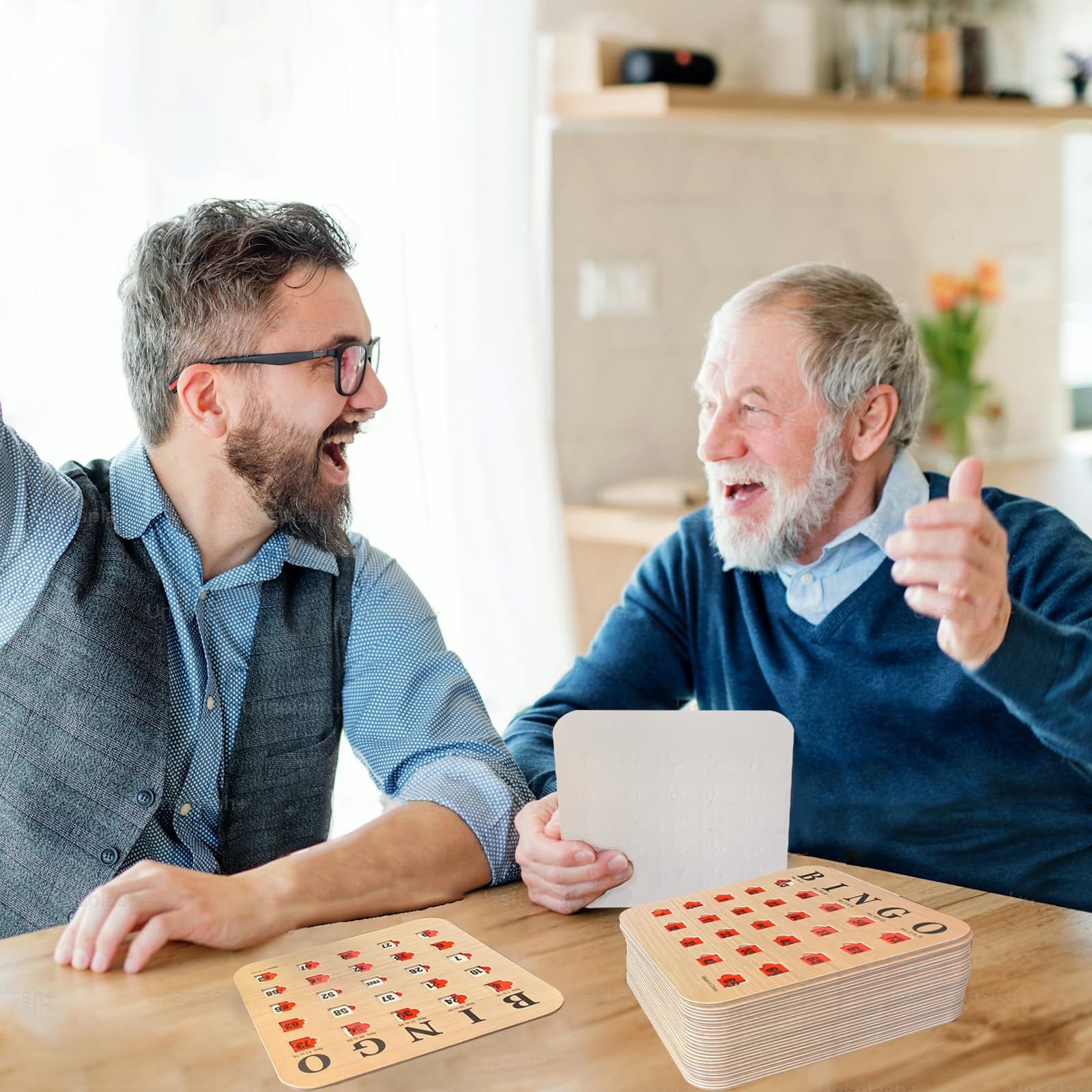 Yuanhe Bingo-Karten mit Schiebefenstern, Wiederverwendbare Reise-Bingo-Spielkarten, 25 Stück, Holzmaserung