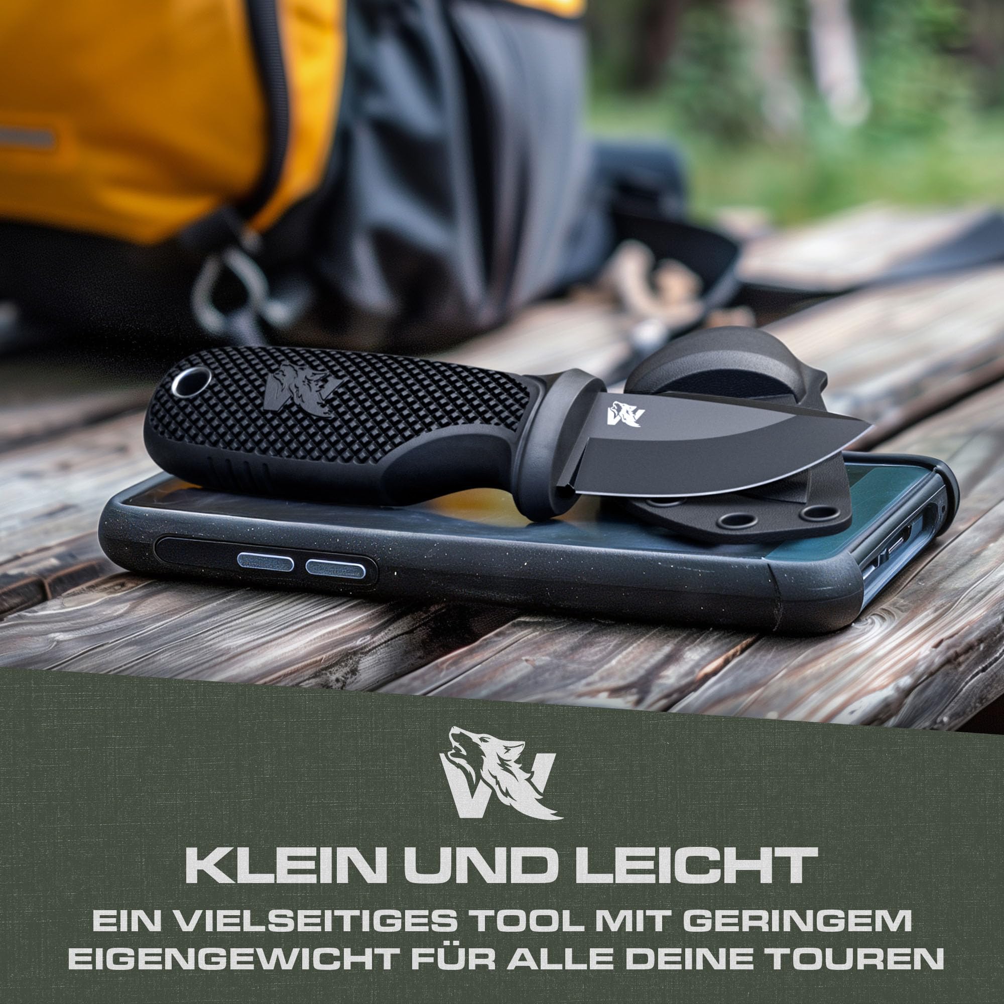 ODENWOLF W-MINI Neck Knife aus D2 Stahl - Kleines EDC Messer Feststehend mit Holster und Feuerstahl - Outdoor Messer Klein und Handlich - Halskette