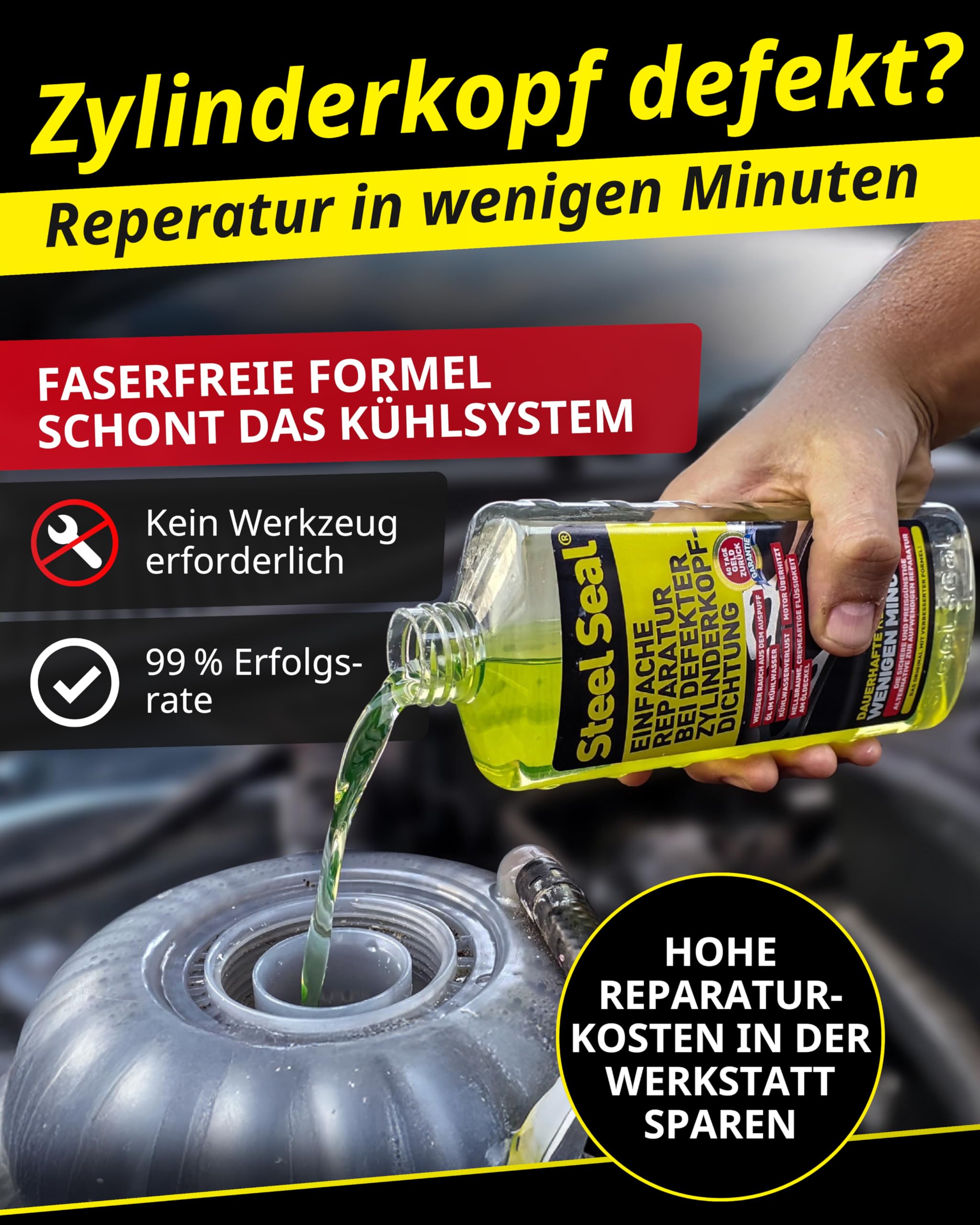 Steel Seal: łatwa naprawa uszkodzonych uszczelek głowicy cylindra, oryginalny produkt o ulepszonej formule.
