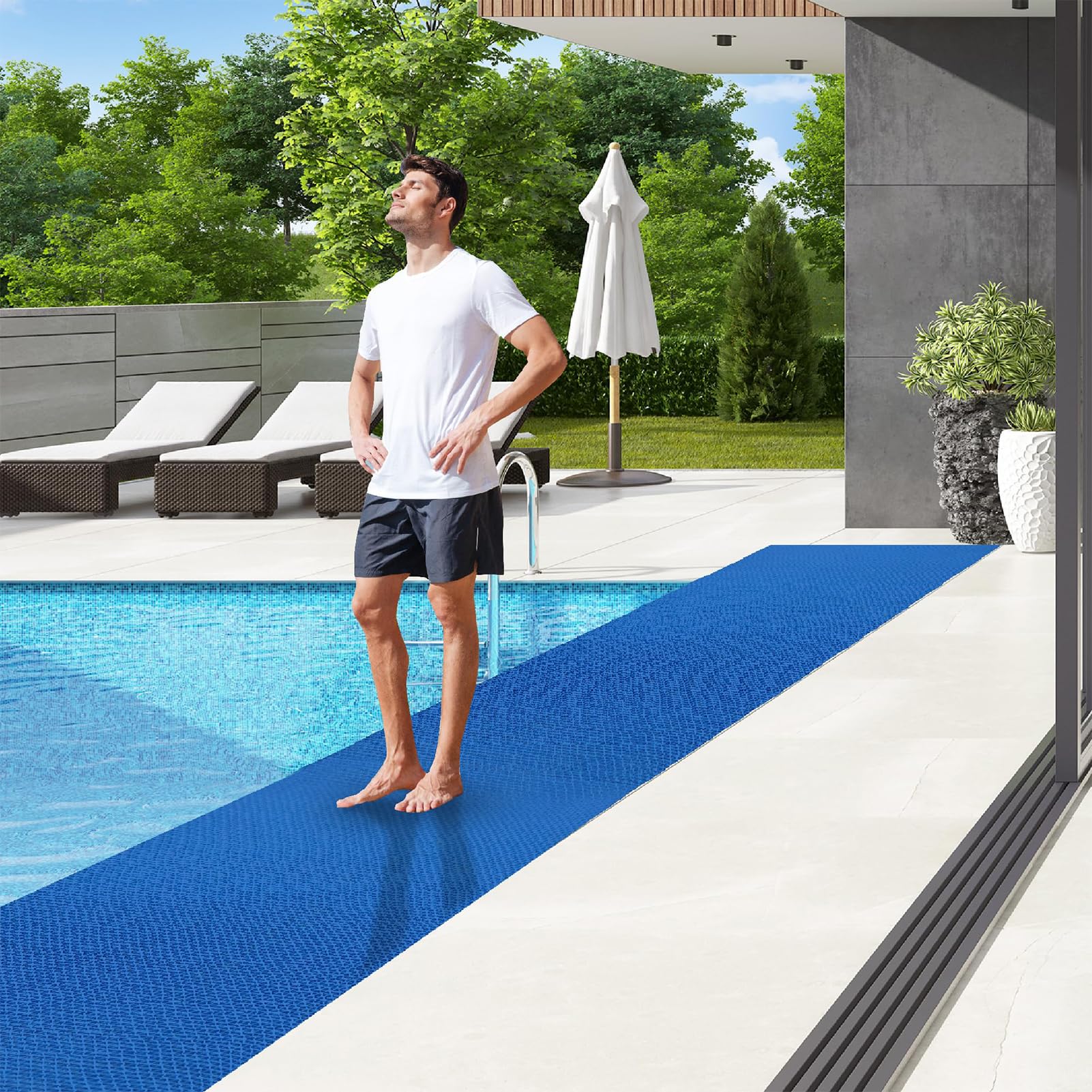 Entwässerungs-Anti-Rutsch-Matten, 3x10 FT Schwerlast Gewerbliche Fußmatte, Gitter-Hohlboden-Pads Rolle, S-Förmige Vielseitige Matte für Nasse Bereiche Schwimmbad,Blau