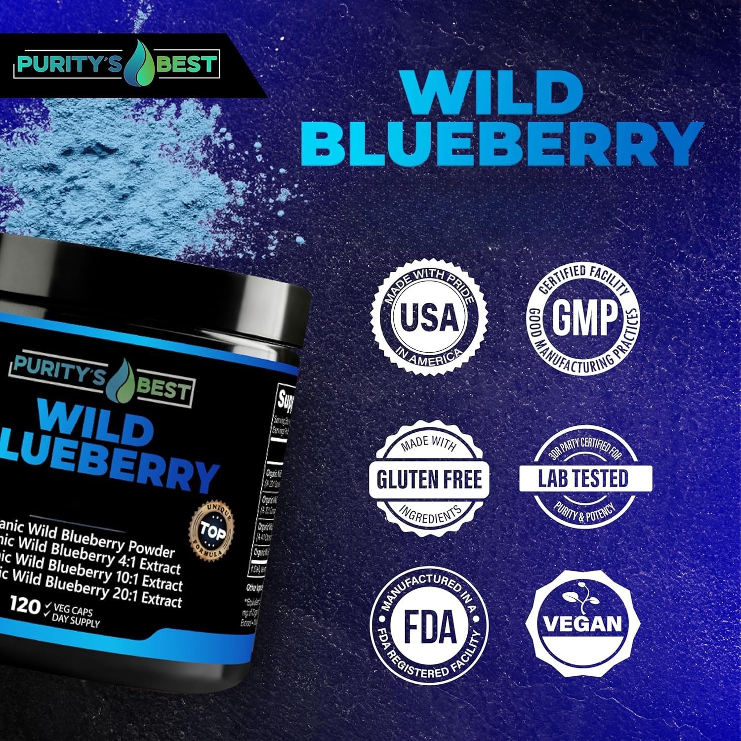 Purity’s Best Wild Blueberry Extract, Rich in Flavonoids & Anthocyanins, Antioxidant Support for Brain & Heart Health, 4-Month Supply, Non-GMO, 120 Vegan Capsules — Amazon image 6
