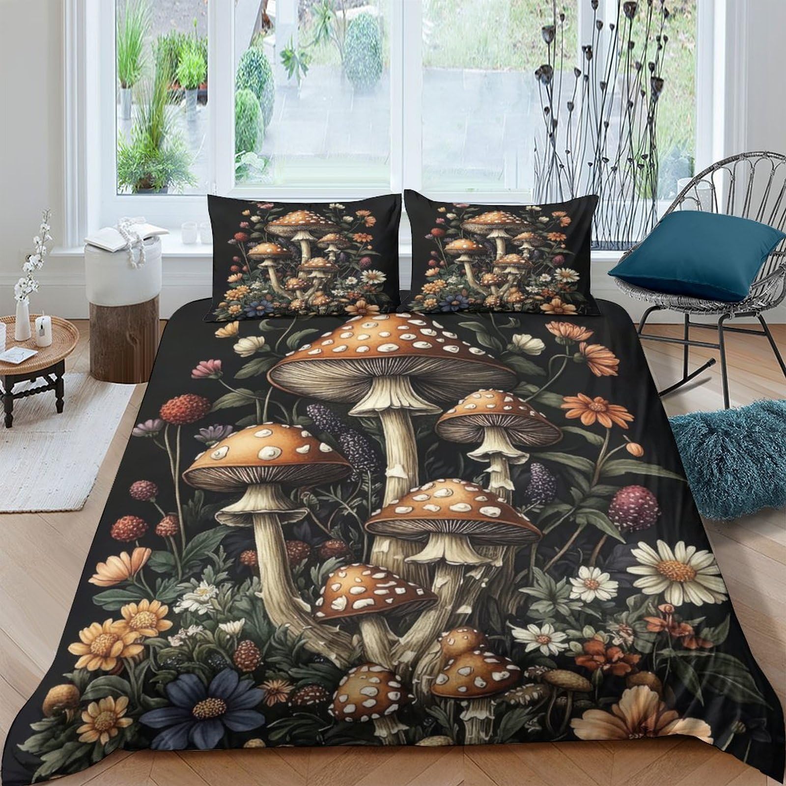 Ctjqhvkz Style-7 3D Printed Vintage Mushroom Fitted Sheet Microfiber Soft Botanical Forest Bed Cover For Bedroom Guest Room Decor Single（135X200cm）